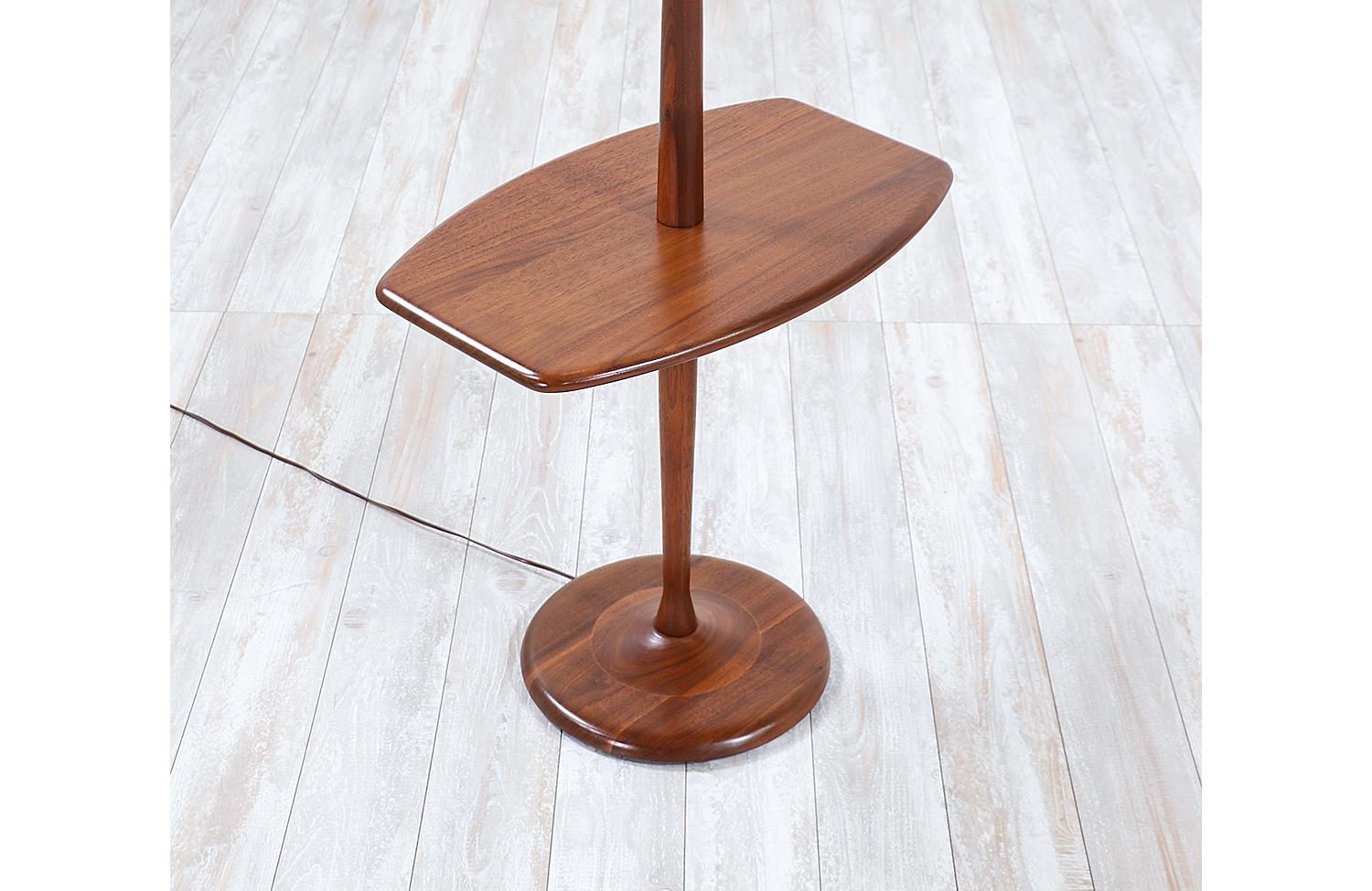 Mid-20th Century Mid-Century Modern Sculpted Walnut Floor Lamp with Side Table by Laurel