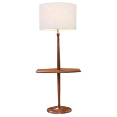 Mid-Century Modern Sculpted Walnut Floor Lamp with Side Table by Laurel