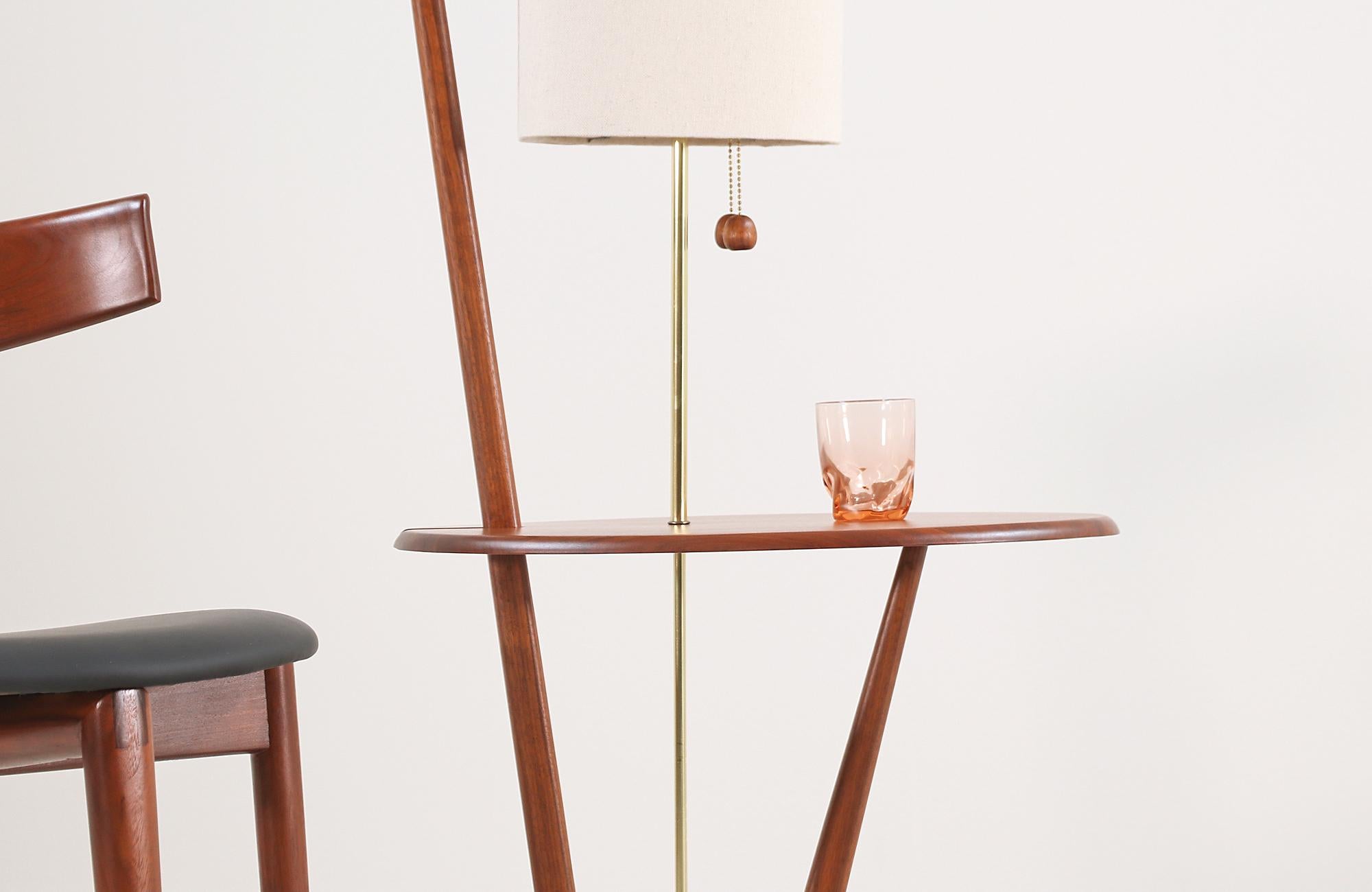 Mid-Century Modern Sculpted Walnut Floor Lamp with Side Table 1
