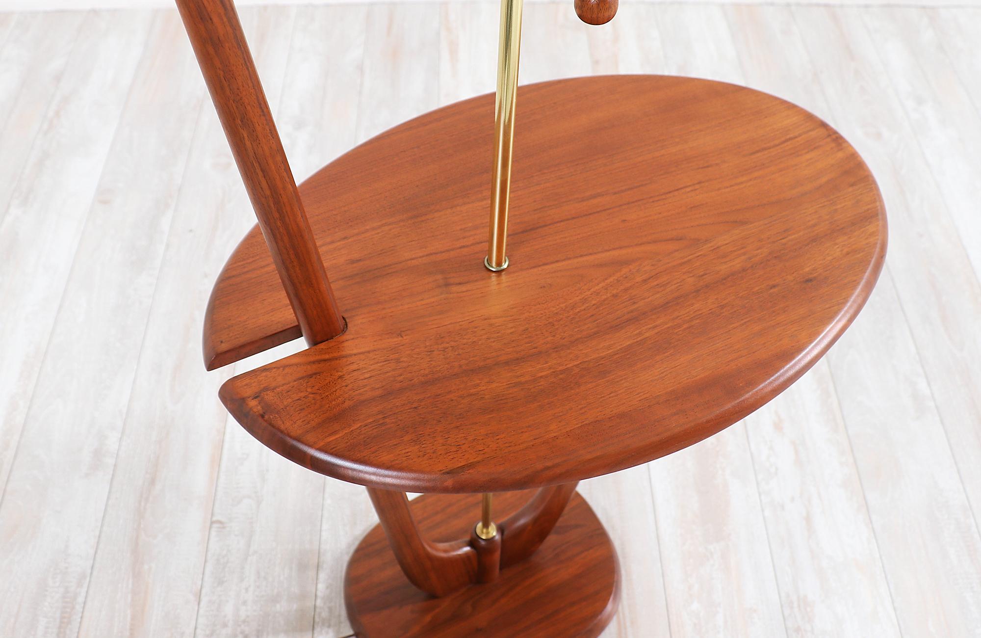 Mid-Century Modern Sculpted Walnut Floor Lamp with Side Table 4