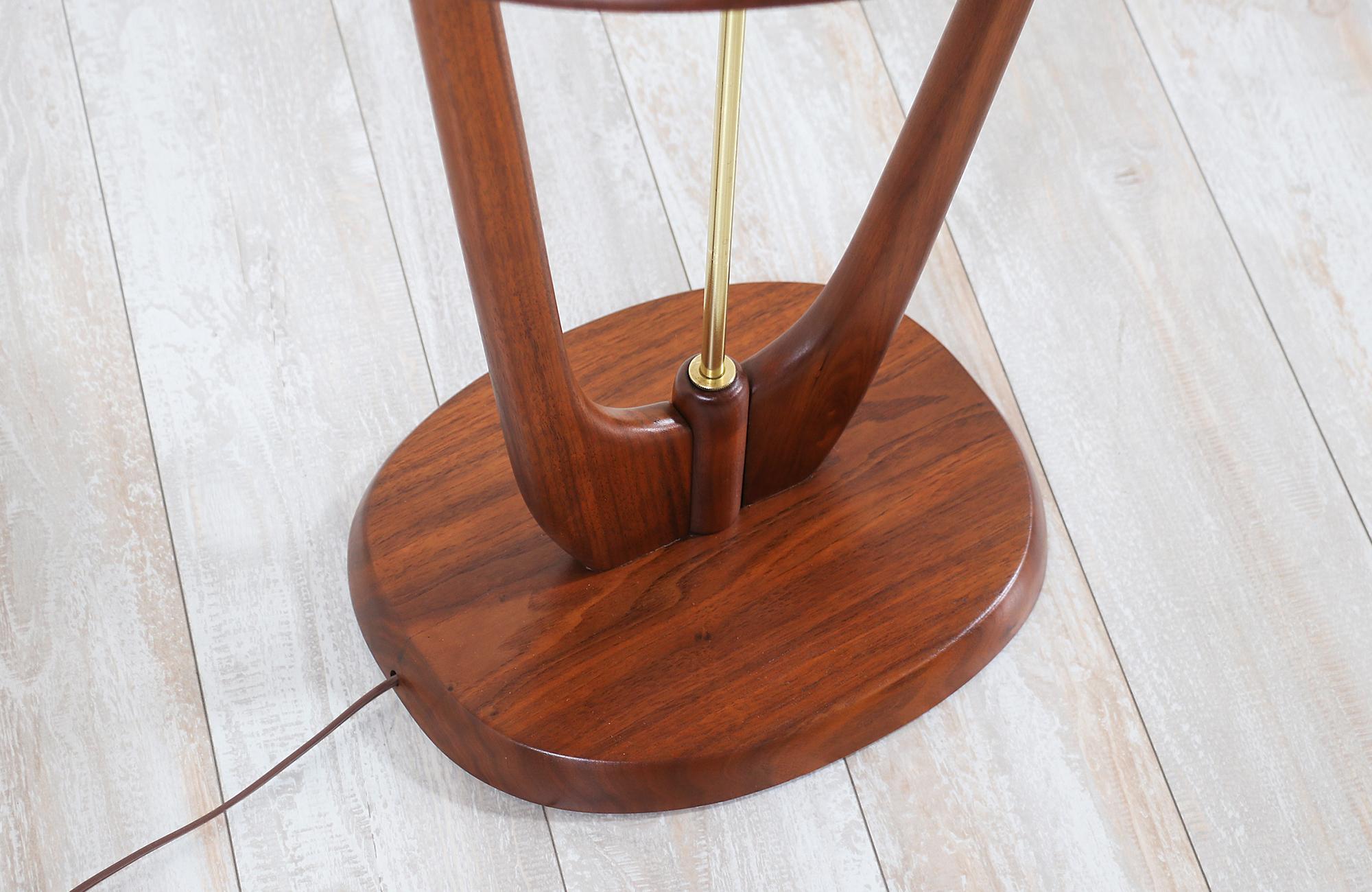 Mid-Century Modern Sculpted Walnut Floor Lamp with Side Table 6