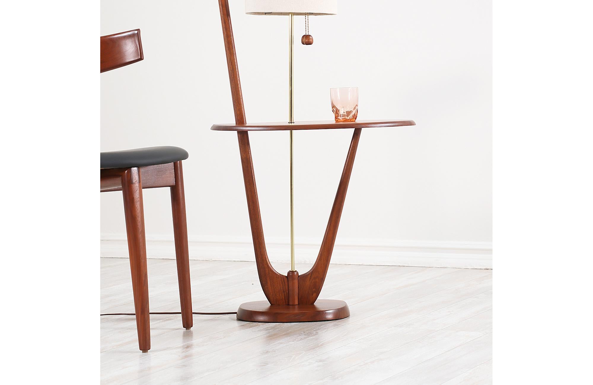 American Mid-Century Modern Sculpted Walnut Floor Lamp with Side Table