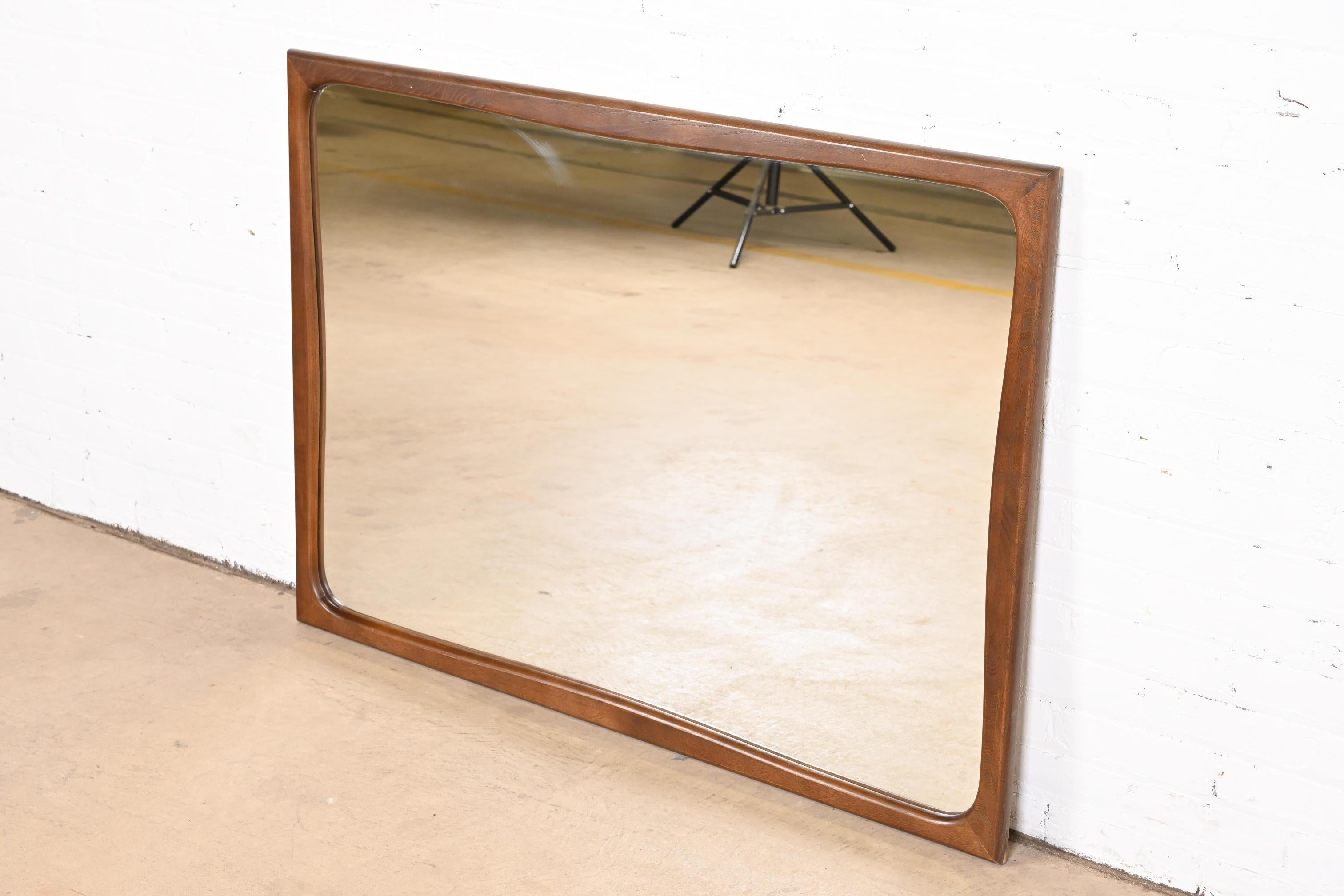 Mid-Century Modern Sculpted Walnut Framed Wall Mirror 1