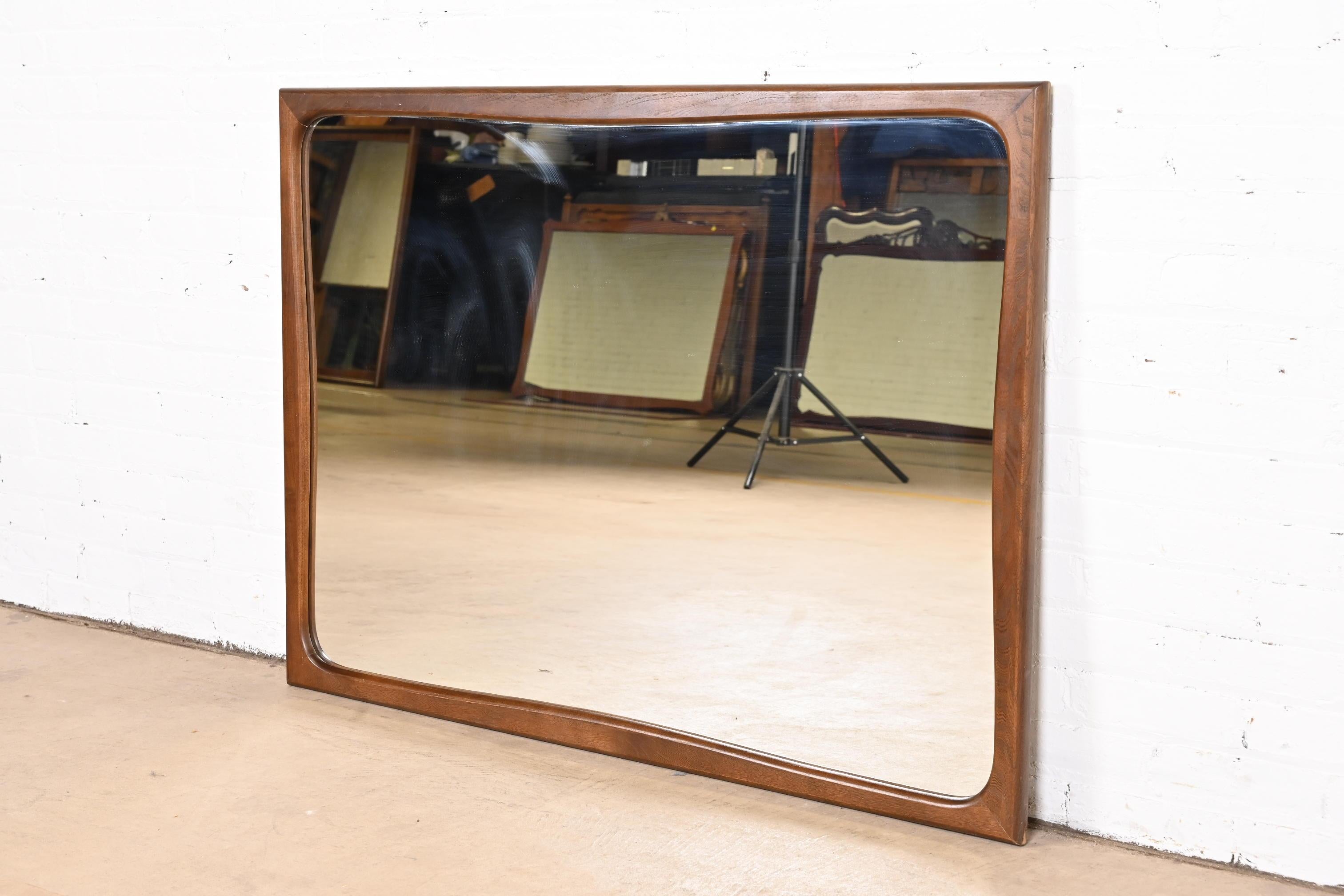 Mid-Century Modern Sculpted Walnut Framed Wall Mirror 2