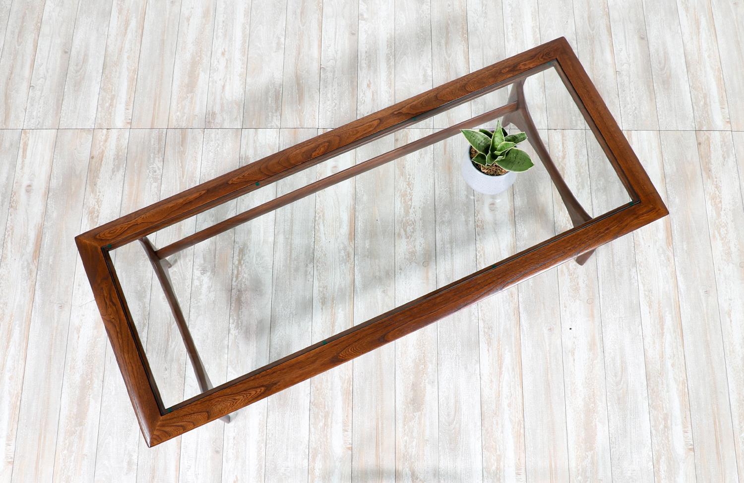 Mid-20th Century Mid-Century Modern Sculpted Walnut & Glass Coffee Table by Lane Furniture