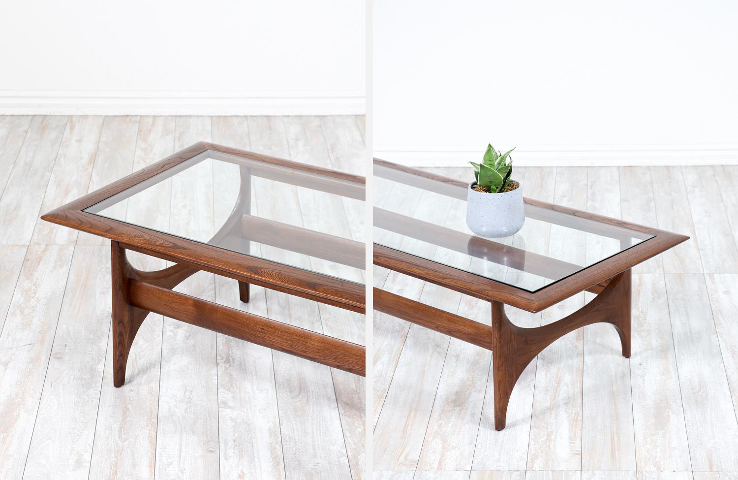 Mid-Century Modern Sculpted Walnut & Glass Coffee Table by Lane Furniture 2