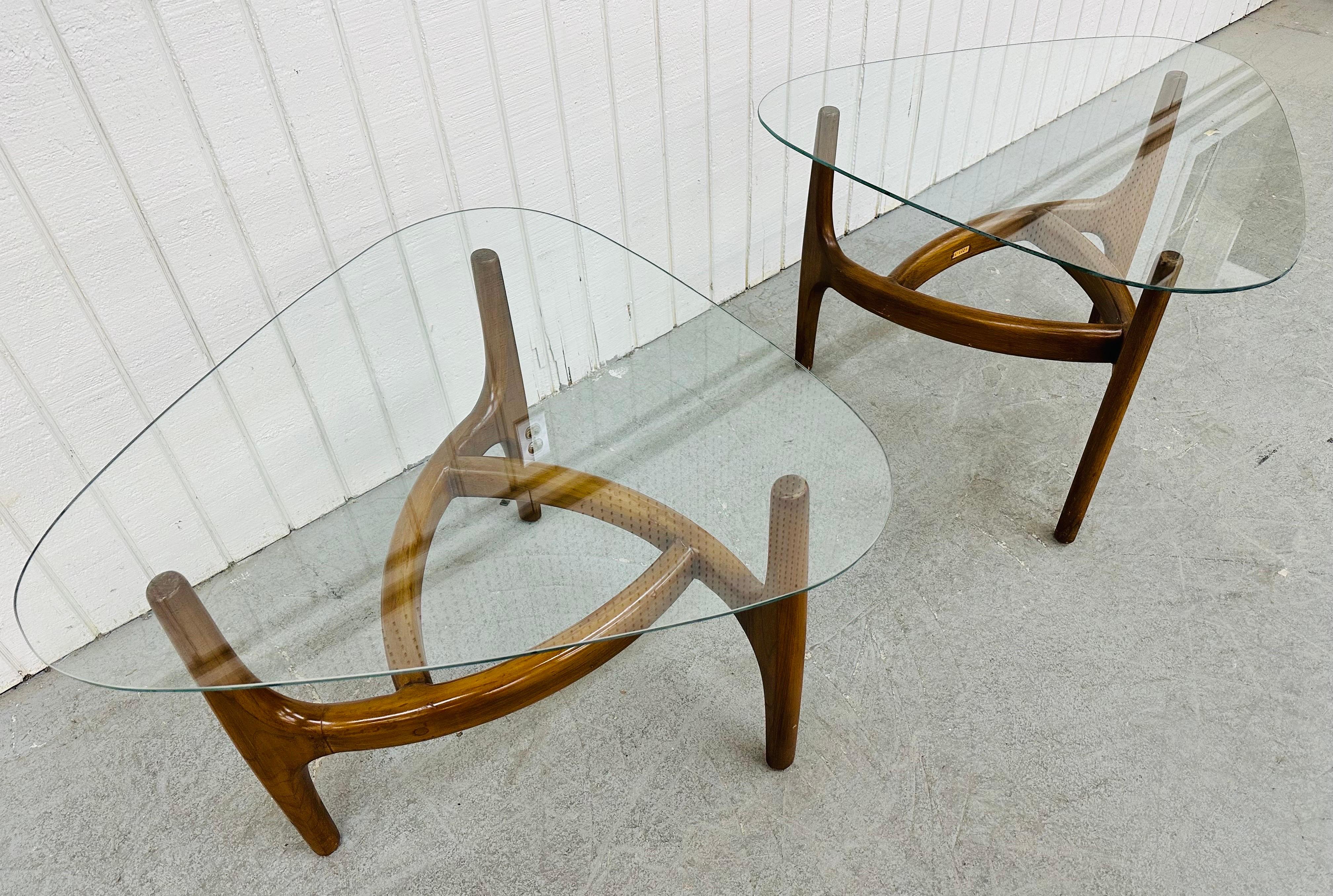 American Mid-Century Modern Sculpted Walnut Glass Top Side Tables - Set of 2 For Sale
