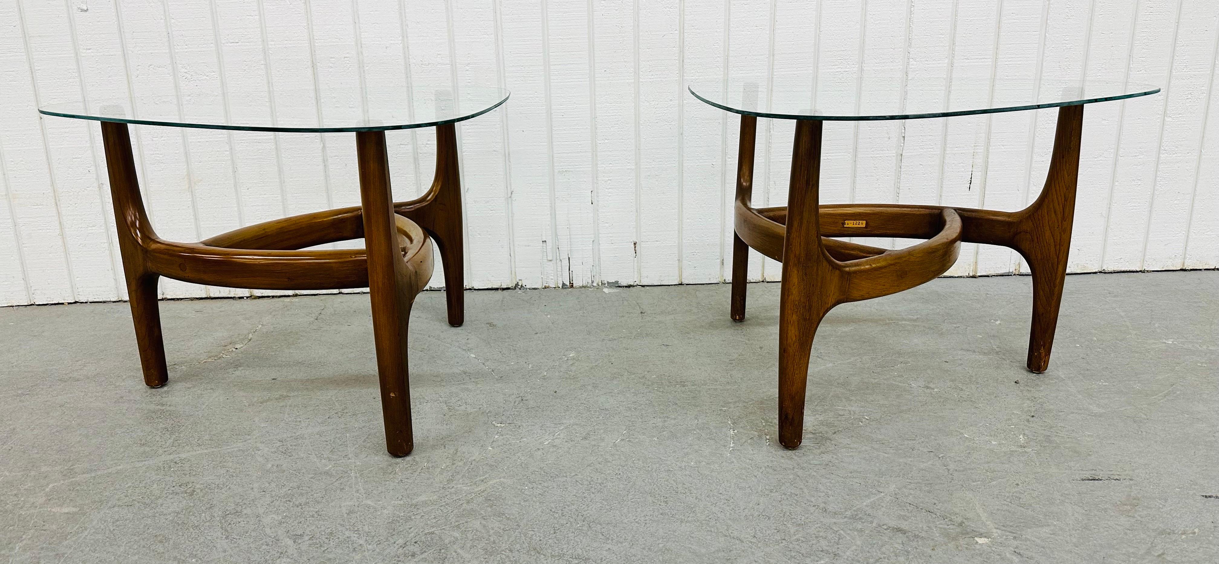 Mid-Century Modern Sculpted Walnut Glass Top Side Tables - Set of 2 In Good Condition For Sale In Clarksboro, NJ