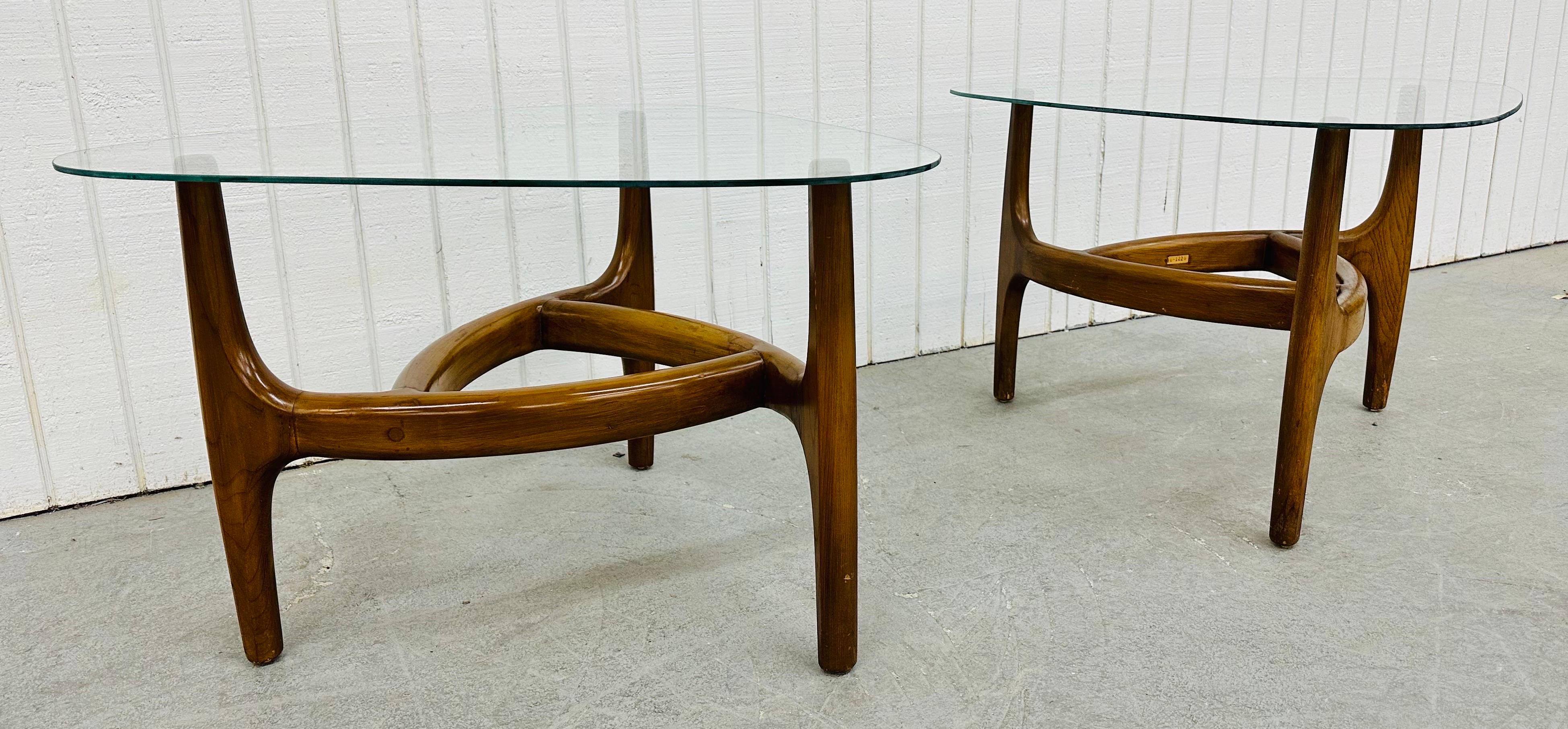 20th Century Mid-Century Modern Sculpted Walnut Glass Top Side Tables - Set of 2 For Sale