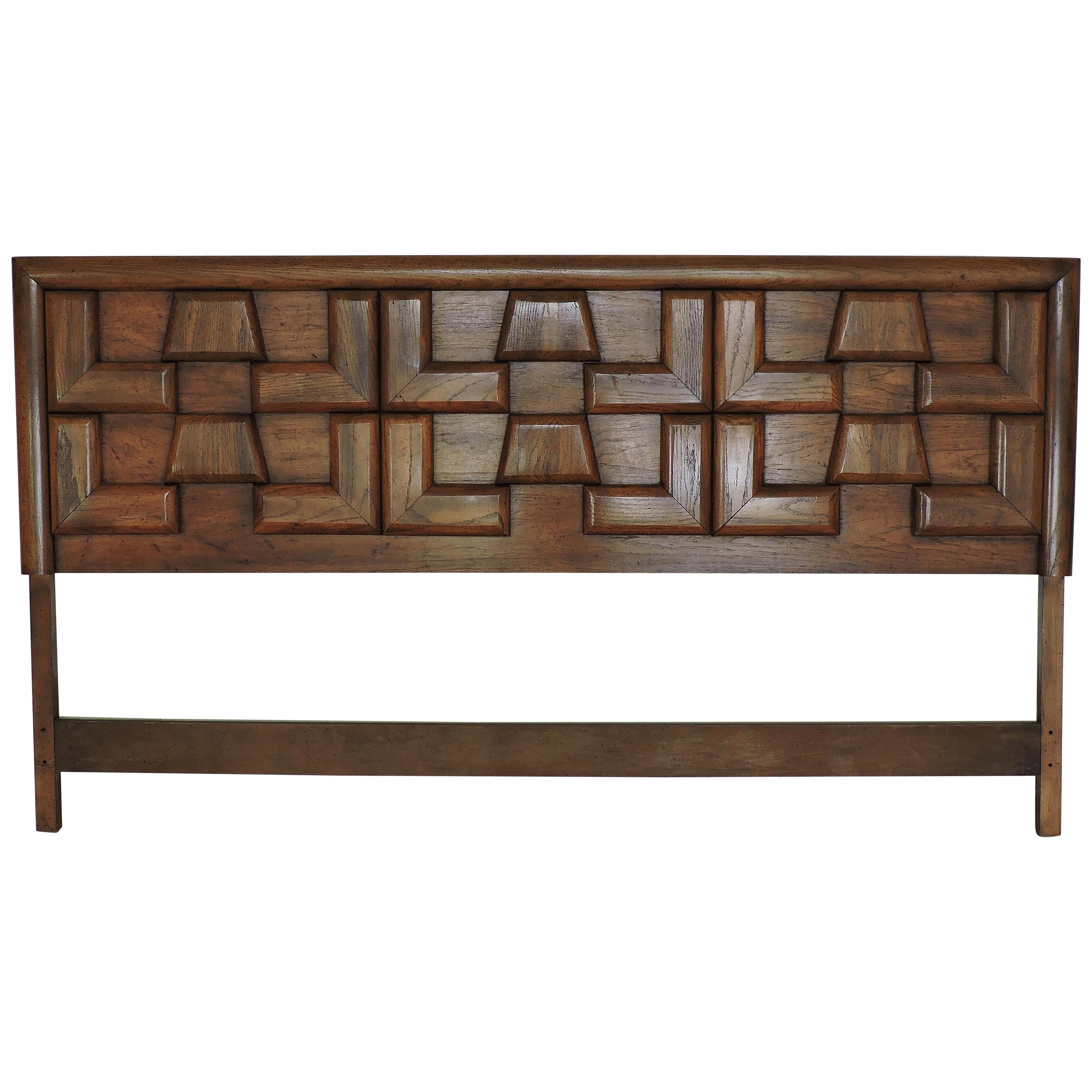 Mid-Century Modern Sculpted Walnut King Headboard