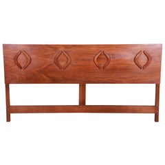 Mid-Century Modern Sculpted Walnut King Size Headboard, circa 1960s