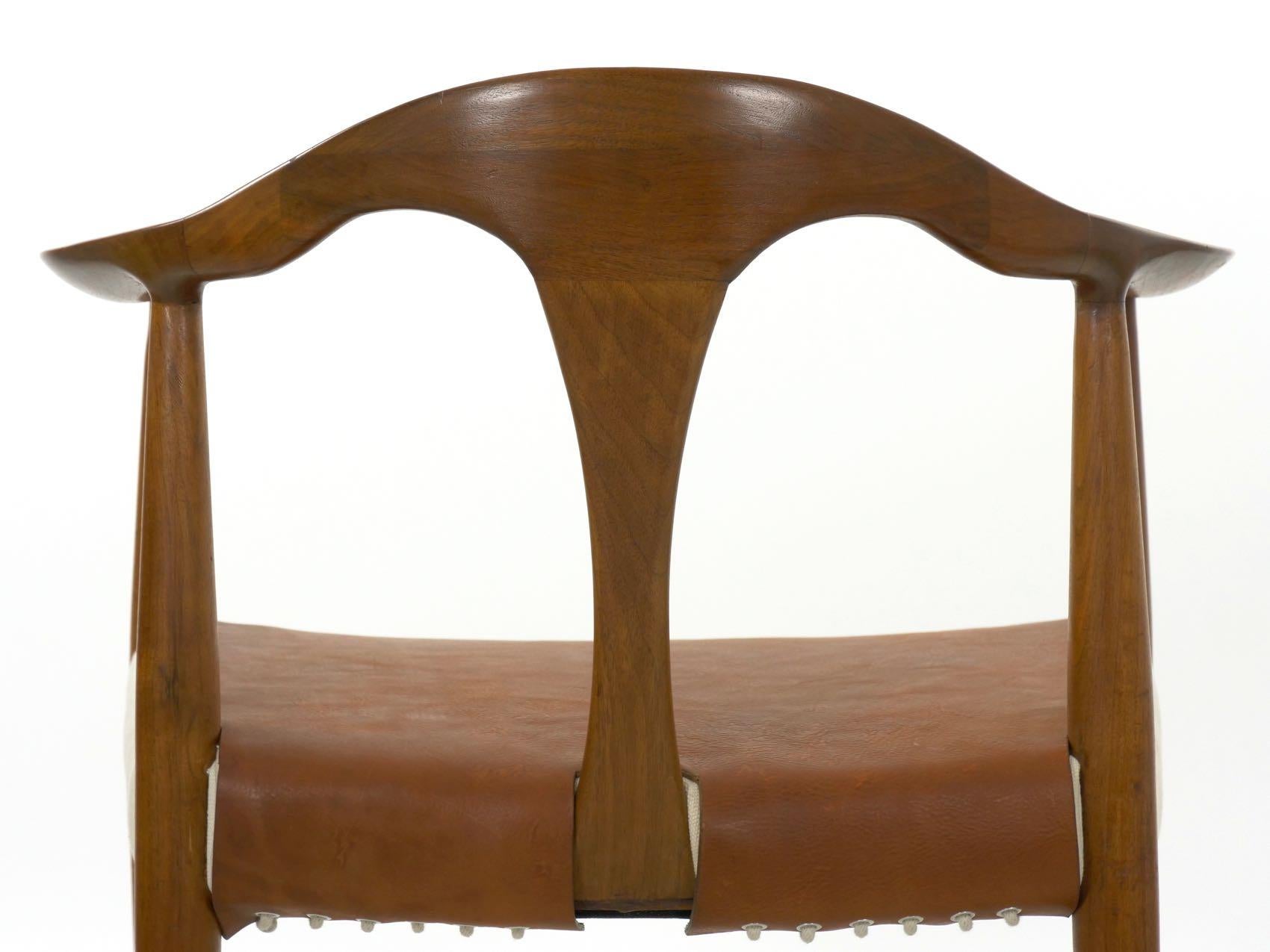 Mid-Century Modern Sculpted Walnut Lounge Arm Chair with Leather Covering 5