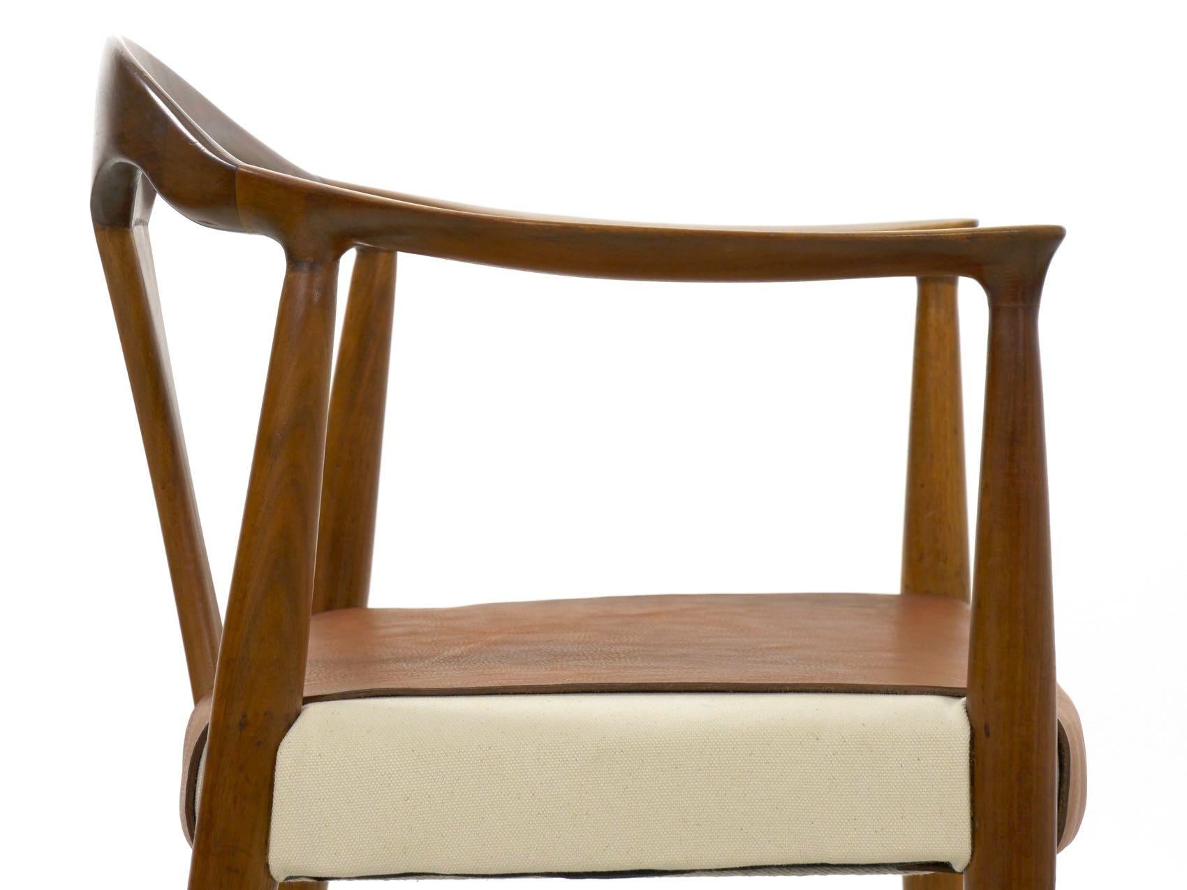 Mid-Century Modern Sculpted Walnut Lounge Arm Chair with Leather Covering 8