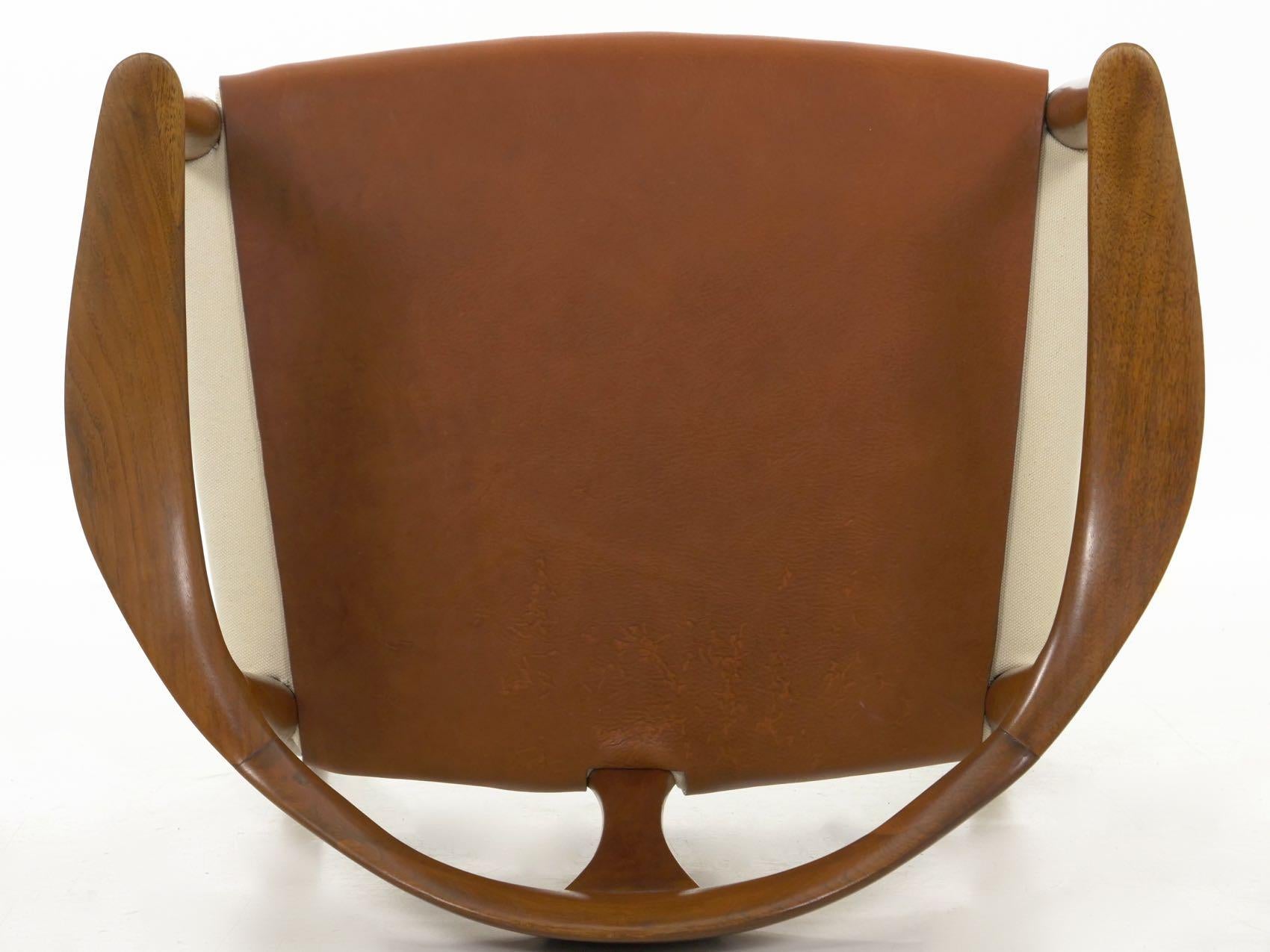 Mid-Century Modern Sculpted Walnut Lounge Arm Chair with Leather Covering 13