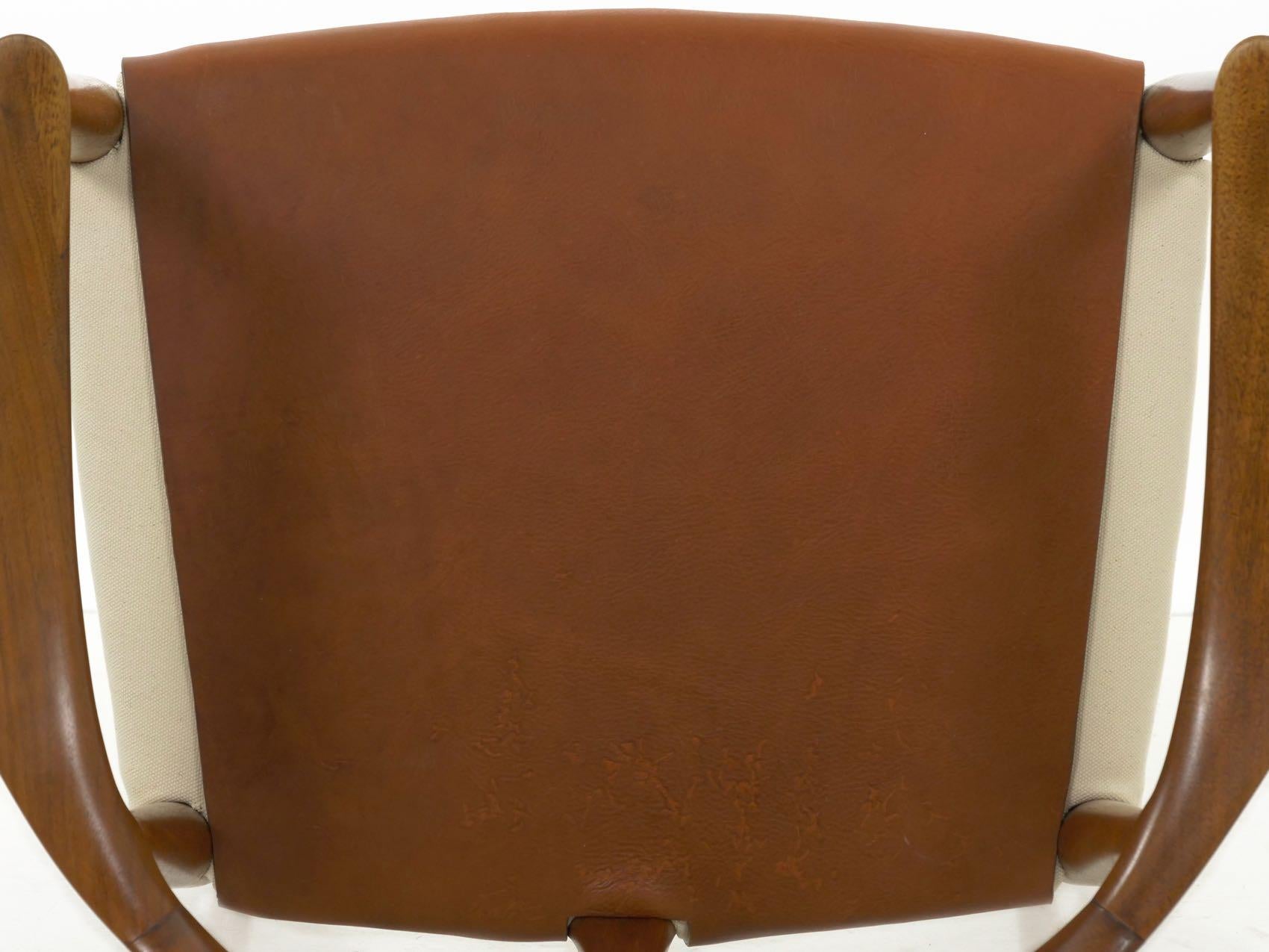 Mid-Century Modern Sculpted Walnut Lounge Arm Chair with Leather Covering 14