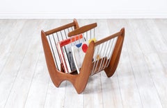Expertly Restored - Mid-Century Modern Sculpted Walnut Magazine Holder