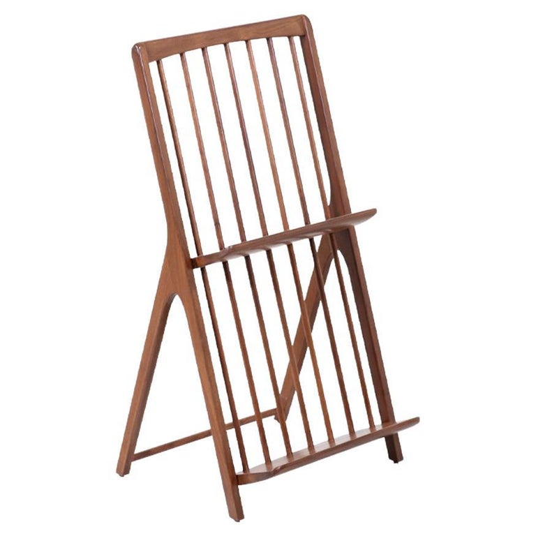 Walnut Magazine Rack Mid-Century Modern Sculpted Walnut Magazine Rack Holder For Sale at 1stDibs