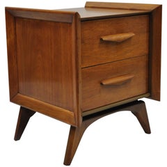 Mid-Century Modern Sculpted Walnut Nightstand End Table