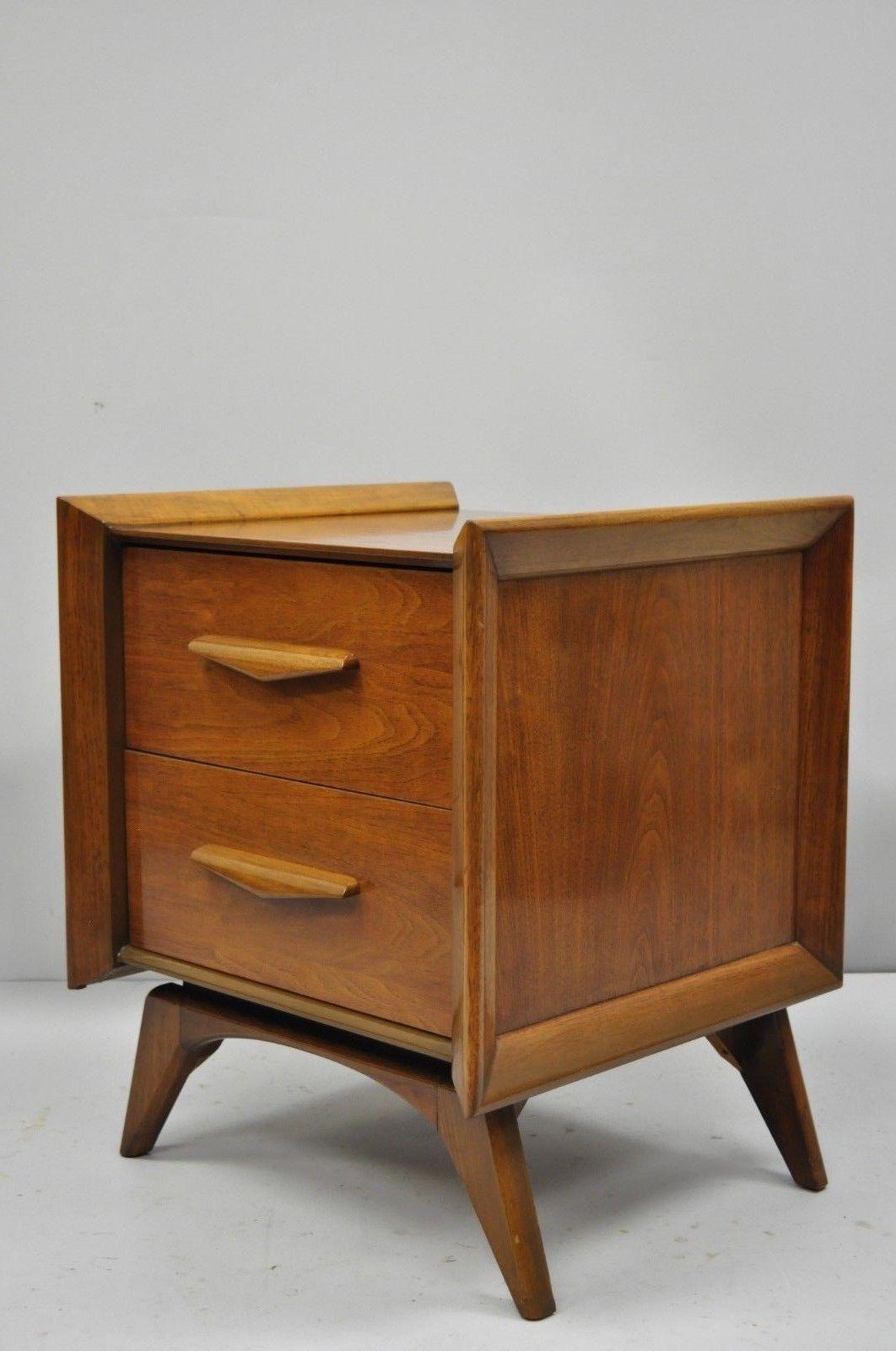 Mid-Century Modern Sculpted Walnut Nightstands a Pair 2