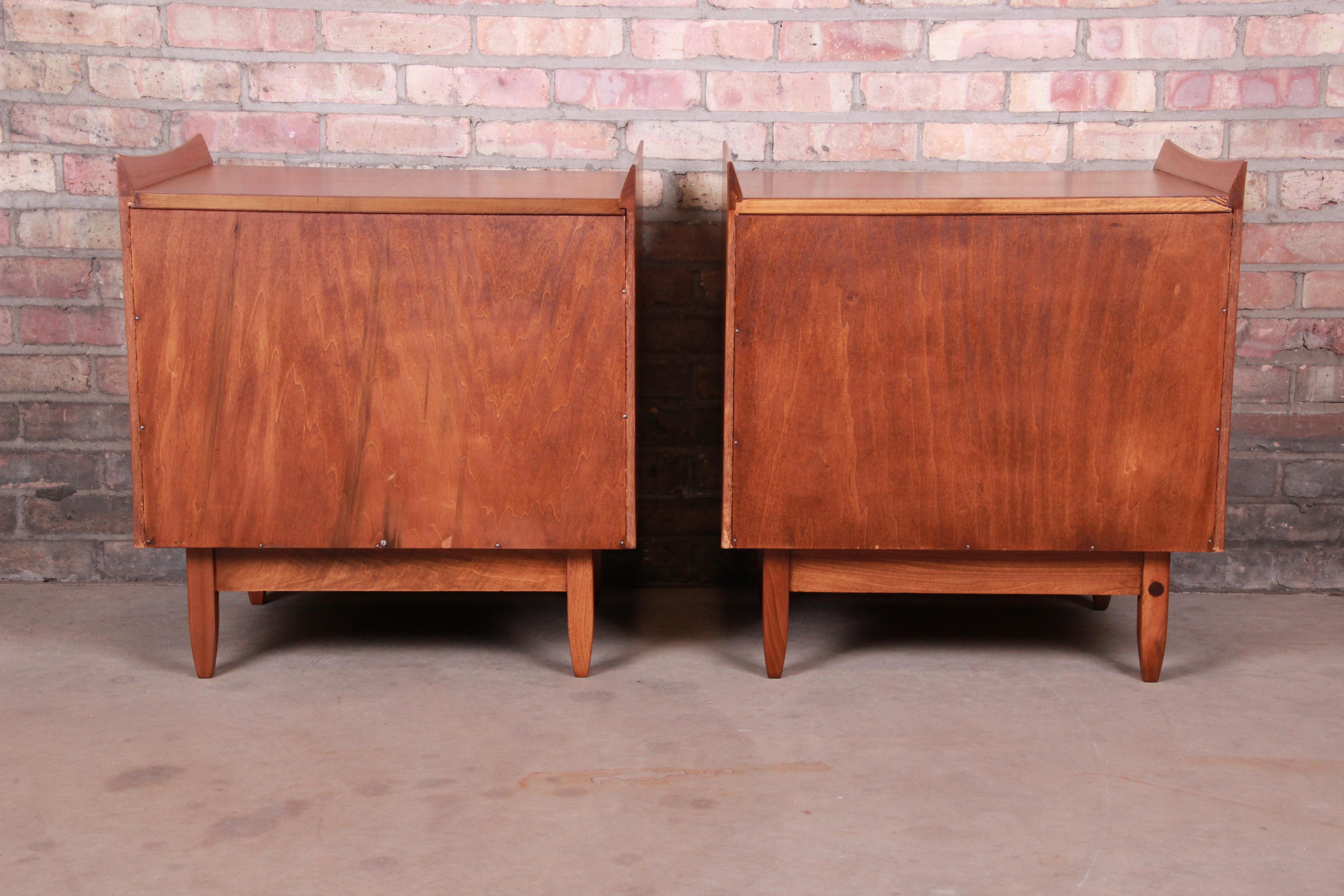Mid-Century Modern Sculpted Walnut Nightstands by Bethlehem Furniture, Restored For Sale 11