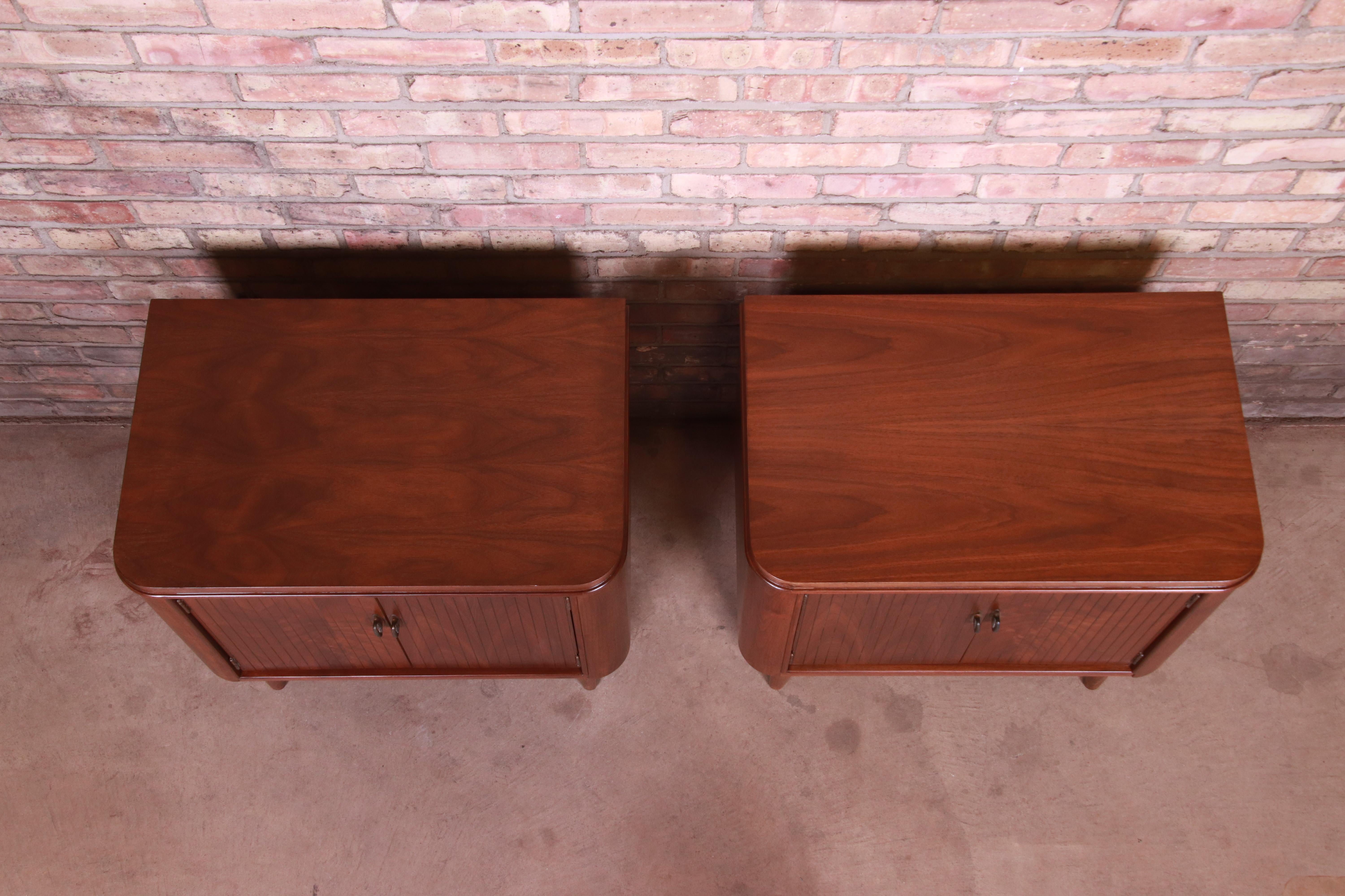 Mid-Century Modern Sculpted Walnut Nightstands, Newly Refinished 3