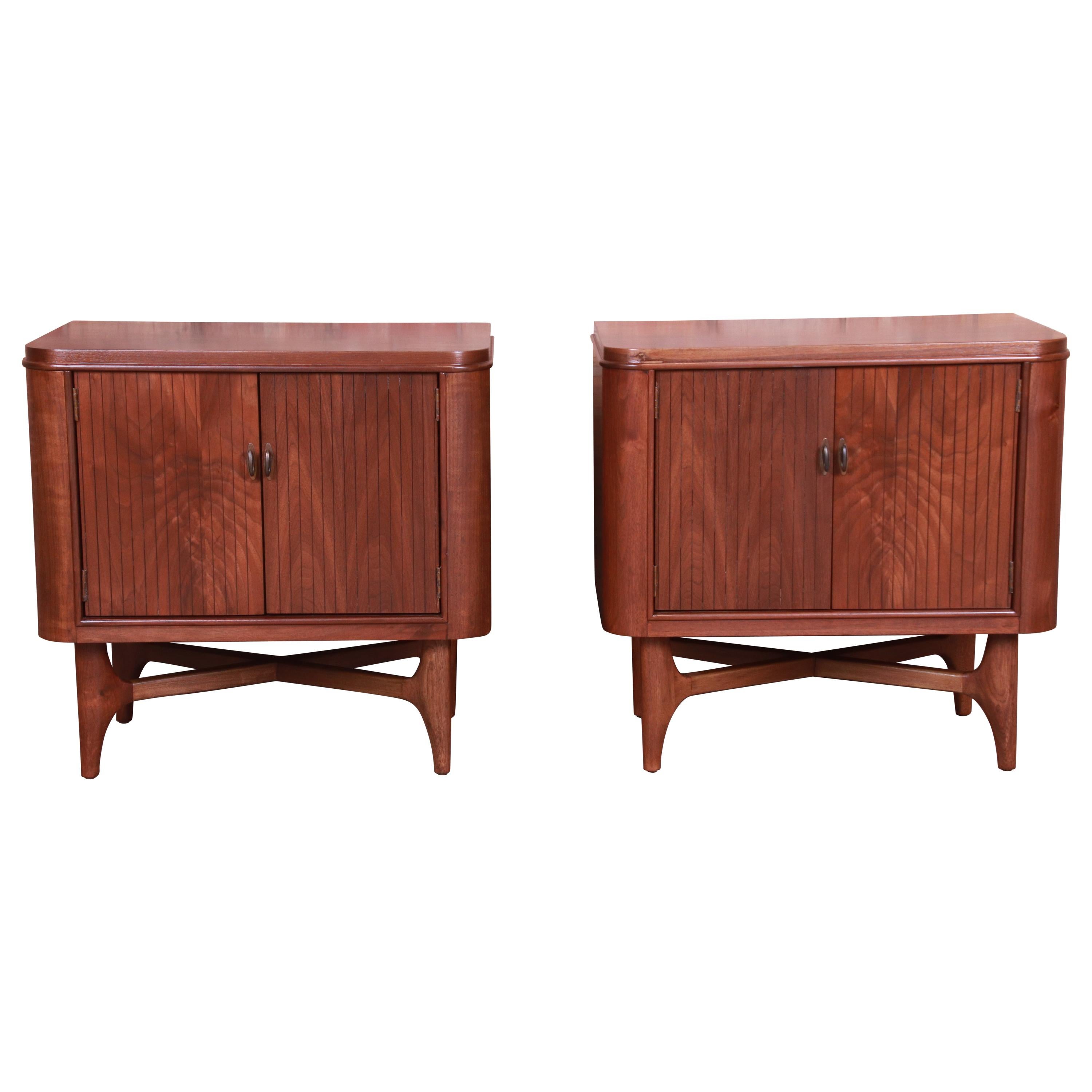 Mid-Century Modern Sculpted Walnut Nightstands, Newly Refinished