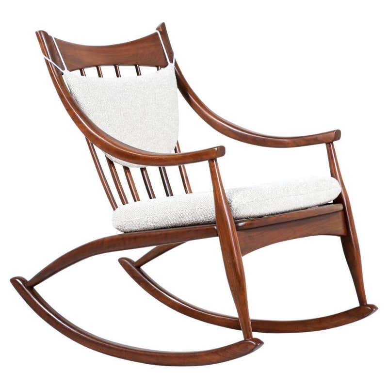 Mid-Century Modern Sculpted Walnut Rocking Chair at 1stDibs