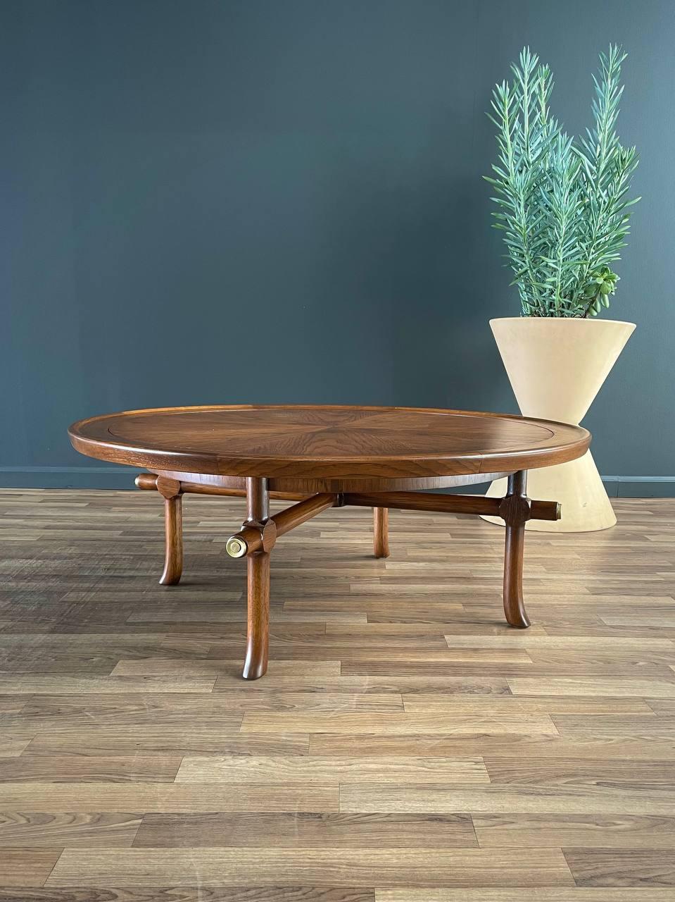 American Newly Refinished - Mid-Century Modern Sculpted Walnut Round Coffee Table