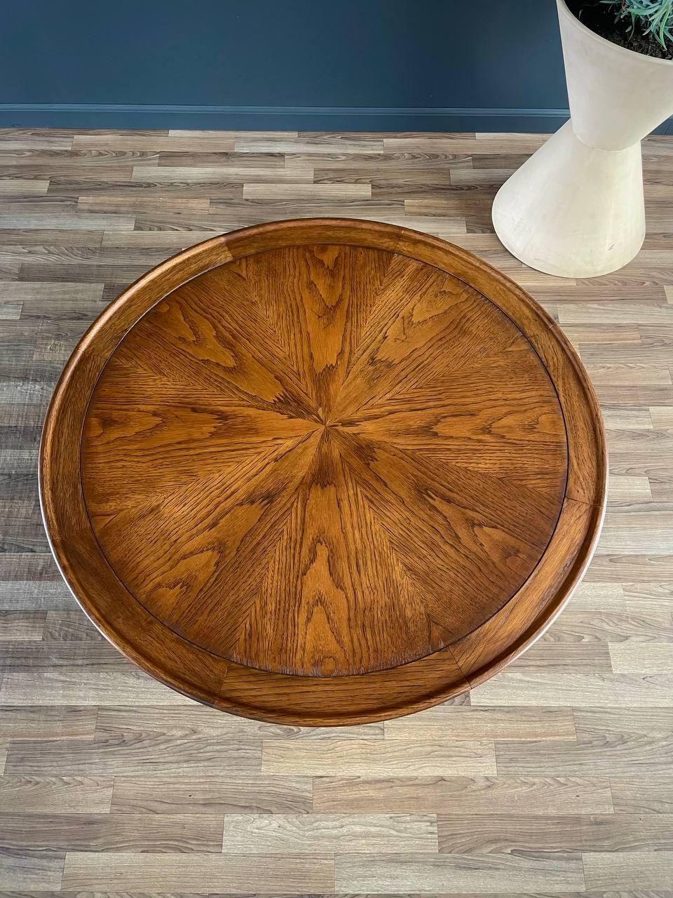 Newly Refinished - Mid-Century Modern Sculpted Walnut Round Coffee Table In Excellent Condition In Los Angeles, CA