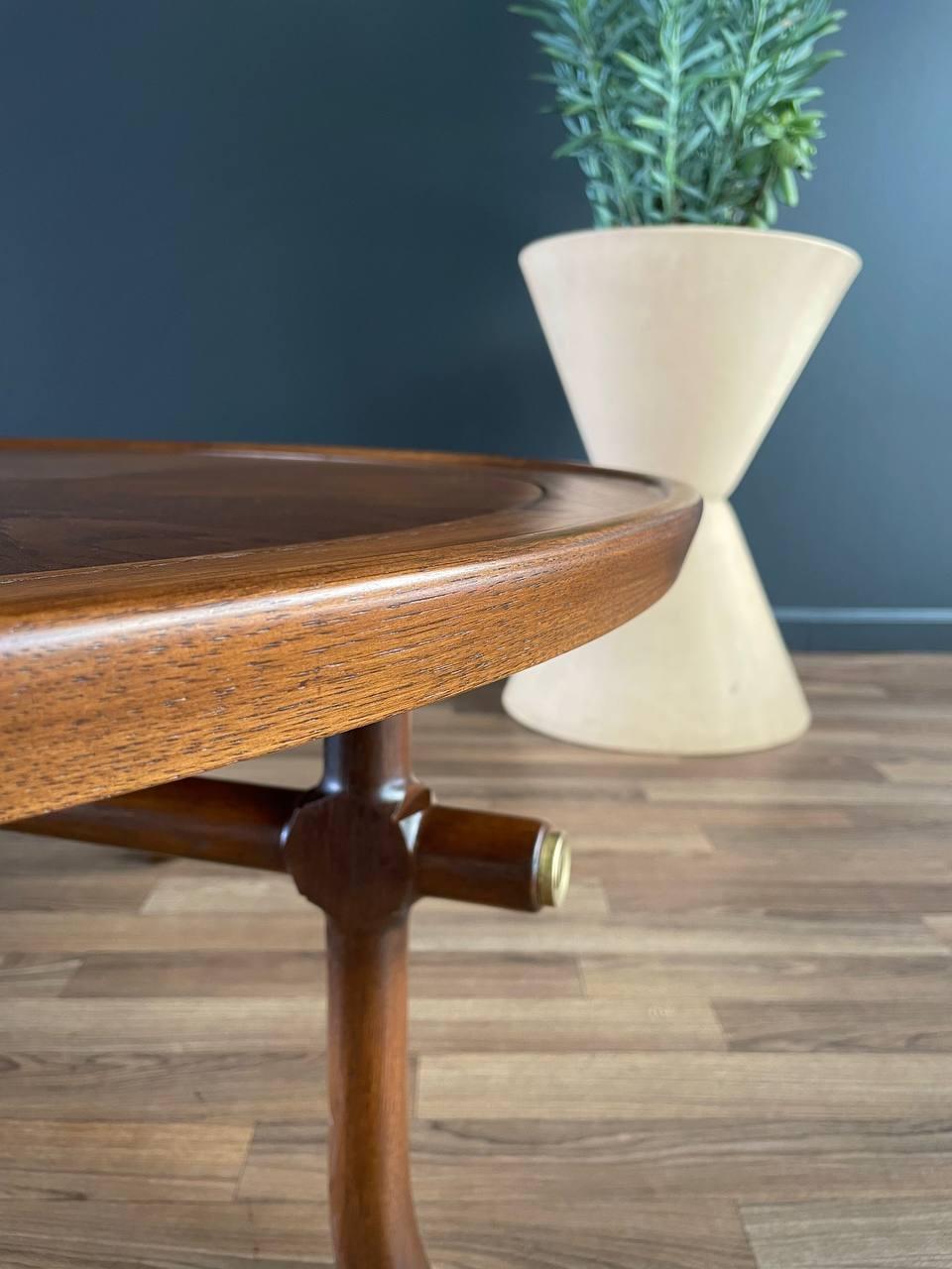 Brass Newly Refinished - Mid-Century Modern Sculpted Walnut Round Coffee Table