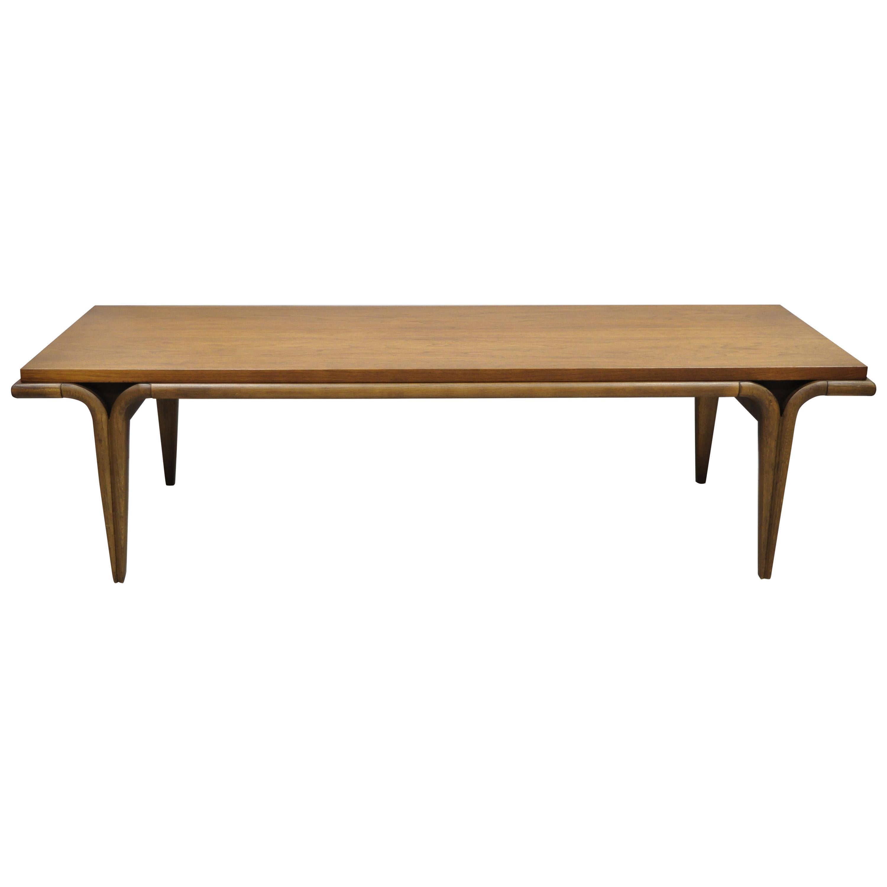Mid-Century Modern Sculpted Walnut Surfboard V-Leg Coffee Table