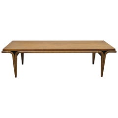 Mid-Century Modern Sculpted Walnut Surfboard V-Leg Coffee Table