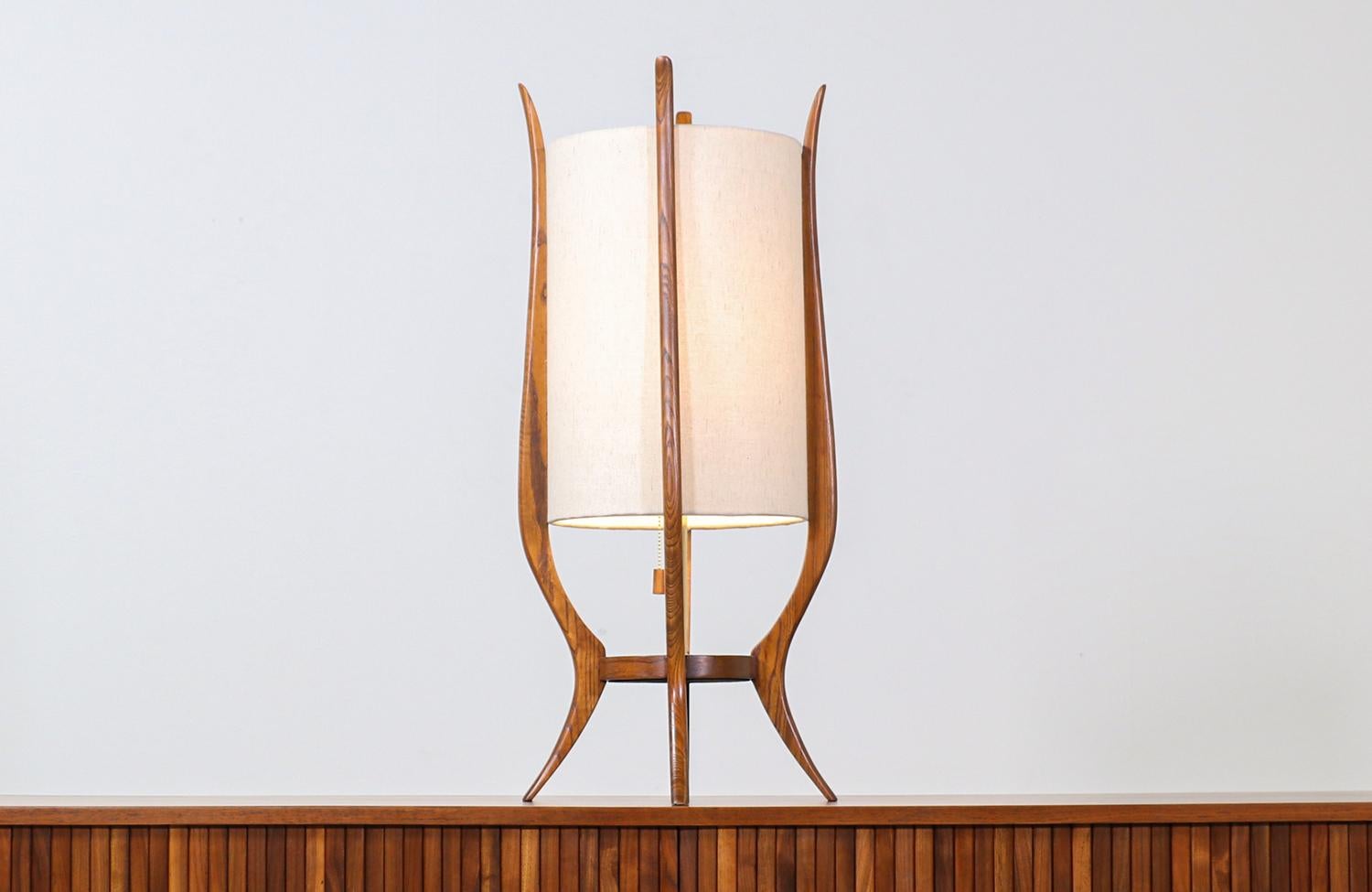 American Mid-Century Modern Sculpted Walnut Table Lamp by Modeline