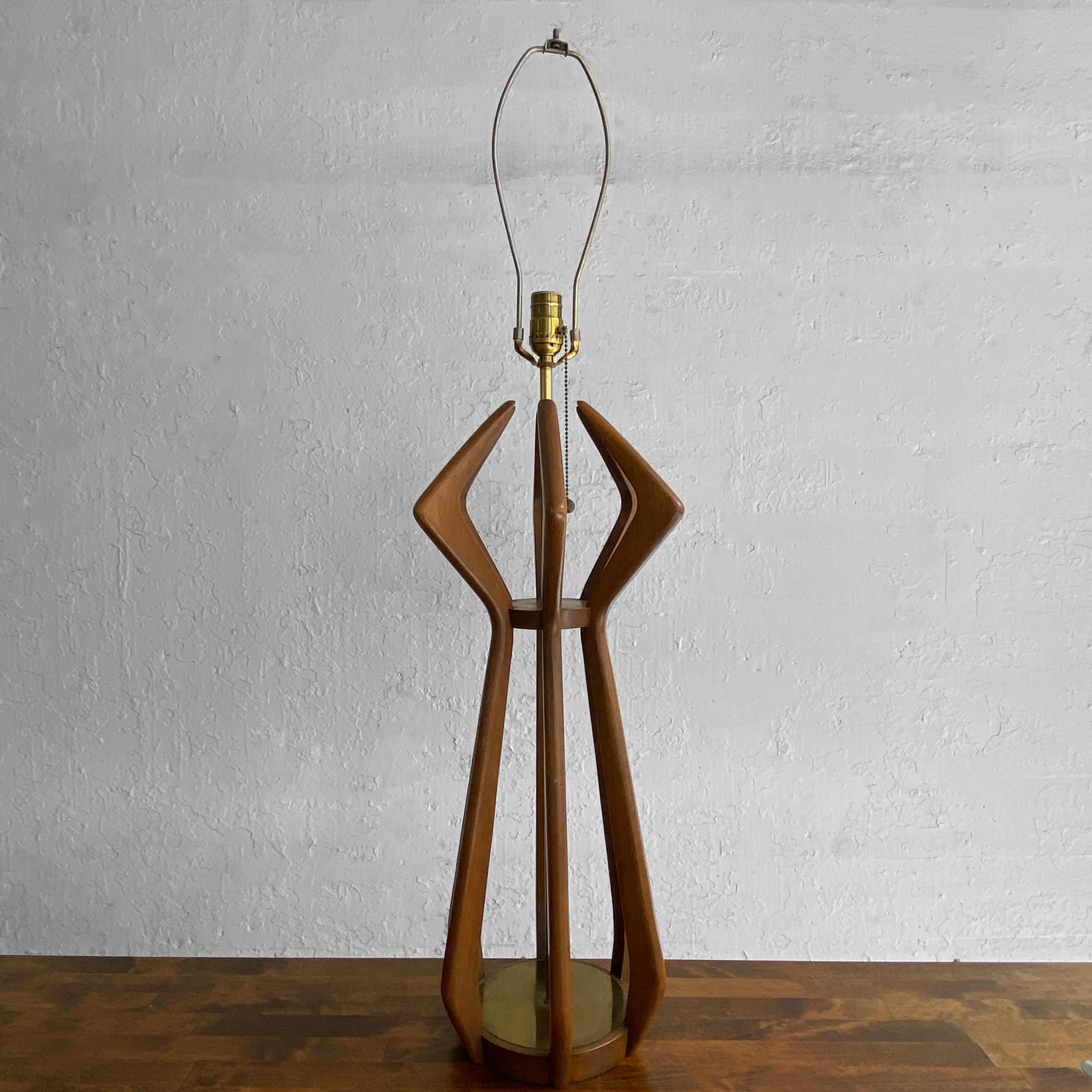 Brass Mid-Century Modern Sculpted Walnut Table Lamp by Modeline For Sale