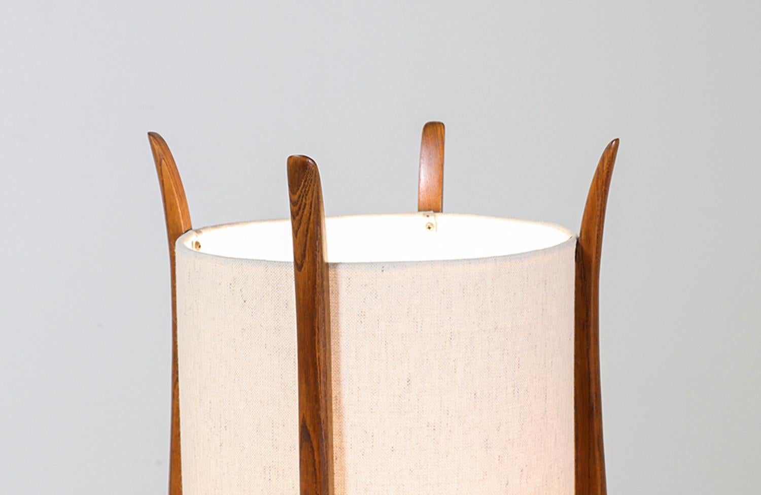 Linen Mid-Century Modern Sculpted Walnut Table Lamp by Modeline