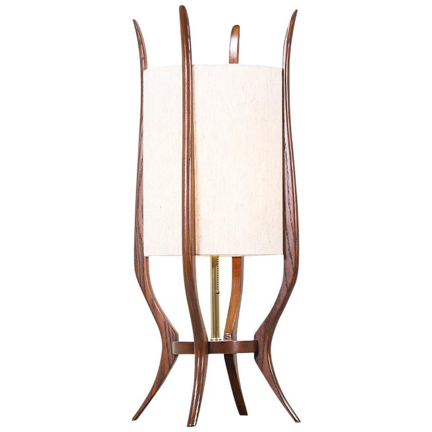Mid-Century Modern Sculpted Walnut Table Lamp