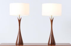 Expertly Restored - Mid-Century Modern Sculpted Walnut Table Lamps by Modernera