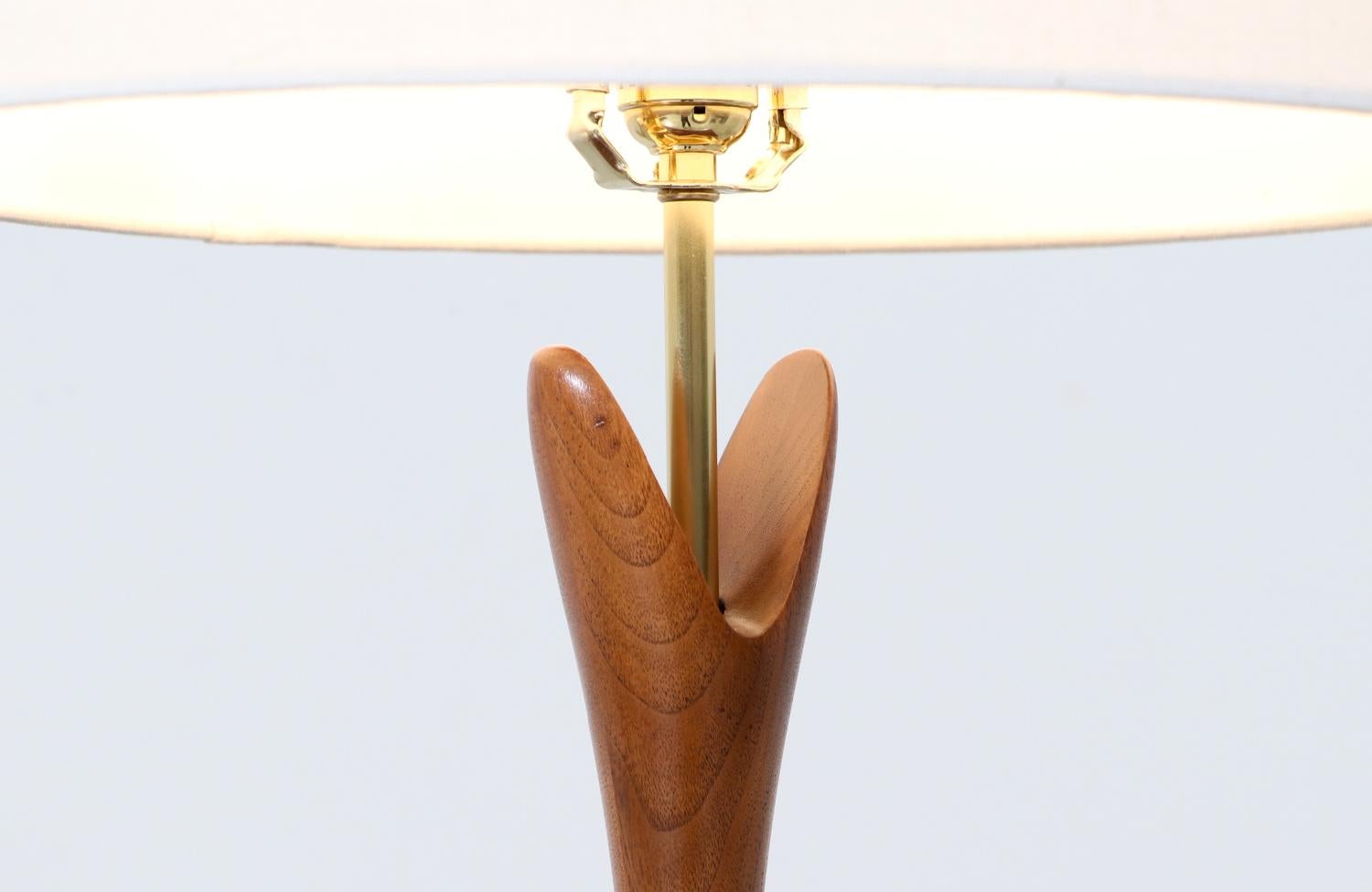 Brass Expertly Restored - Mid-Century Modern Sculpted Walnut Table Lamps by Modernera For Sale