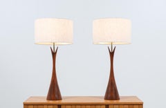 Mid-Century Modern Sculpted Walnut Table Lamps by Modernera Lamp Co.