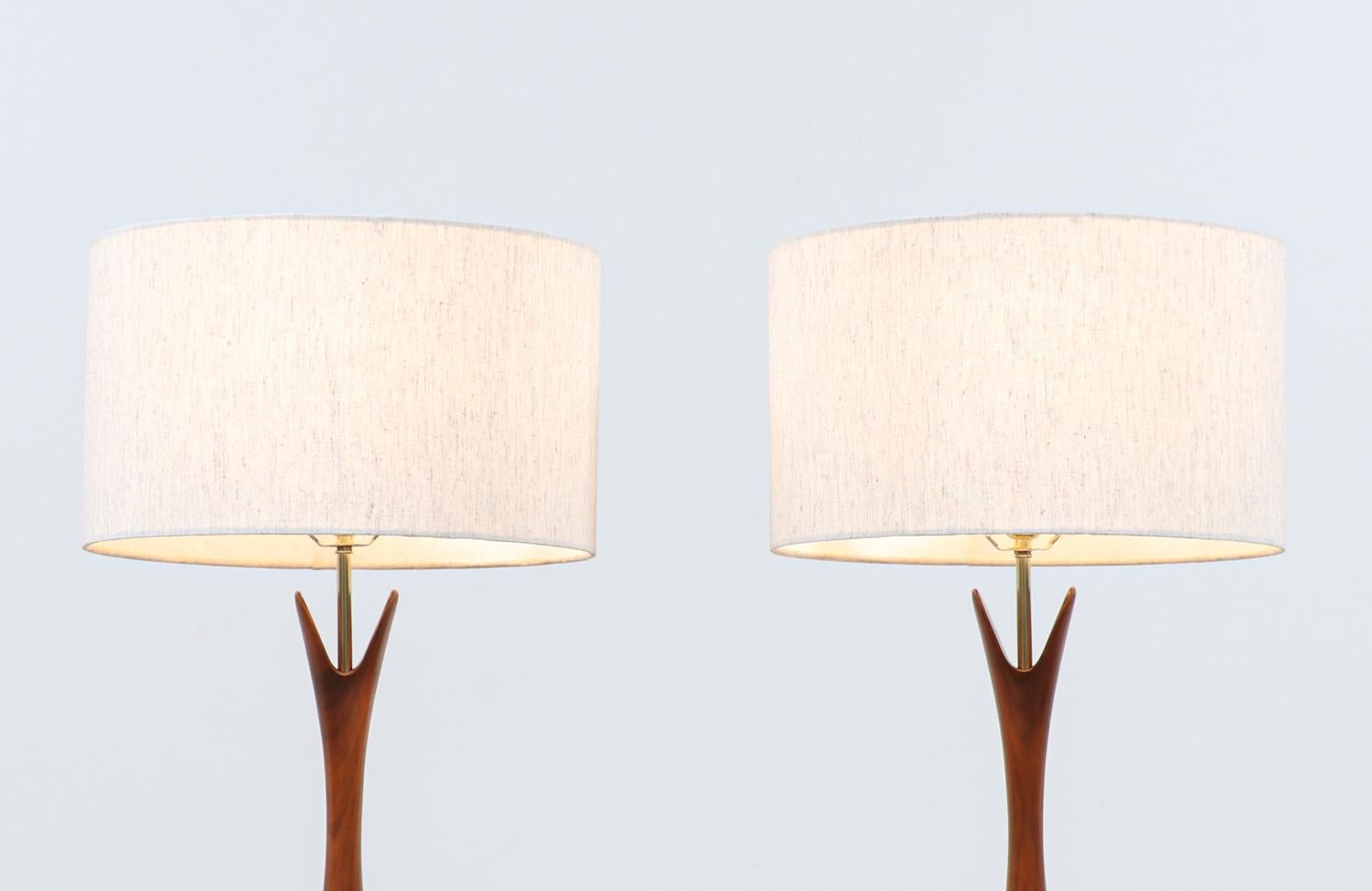 American Mid-Century Modern Sculpted Walnut Table Lamps by Modernera Lamp Co.