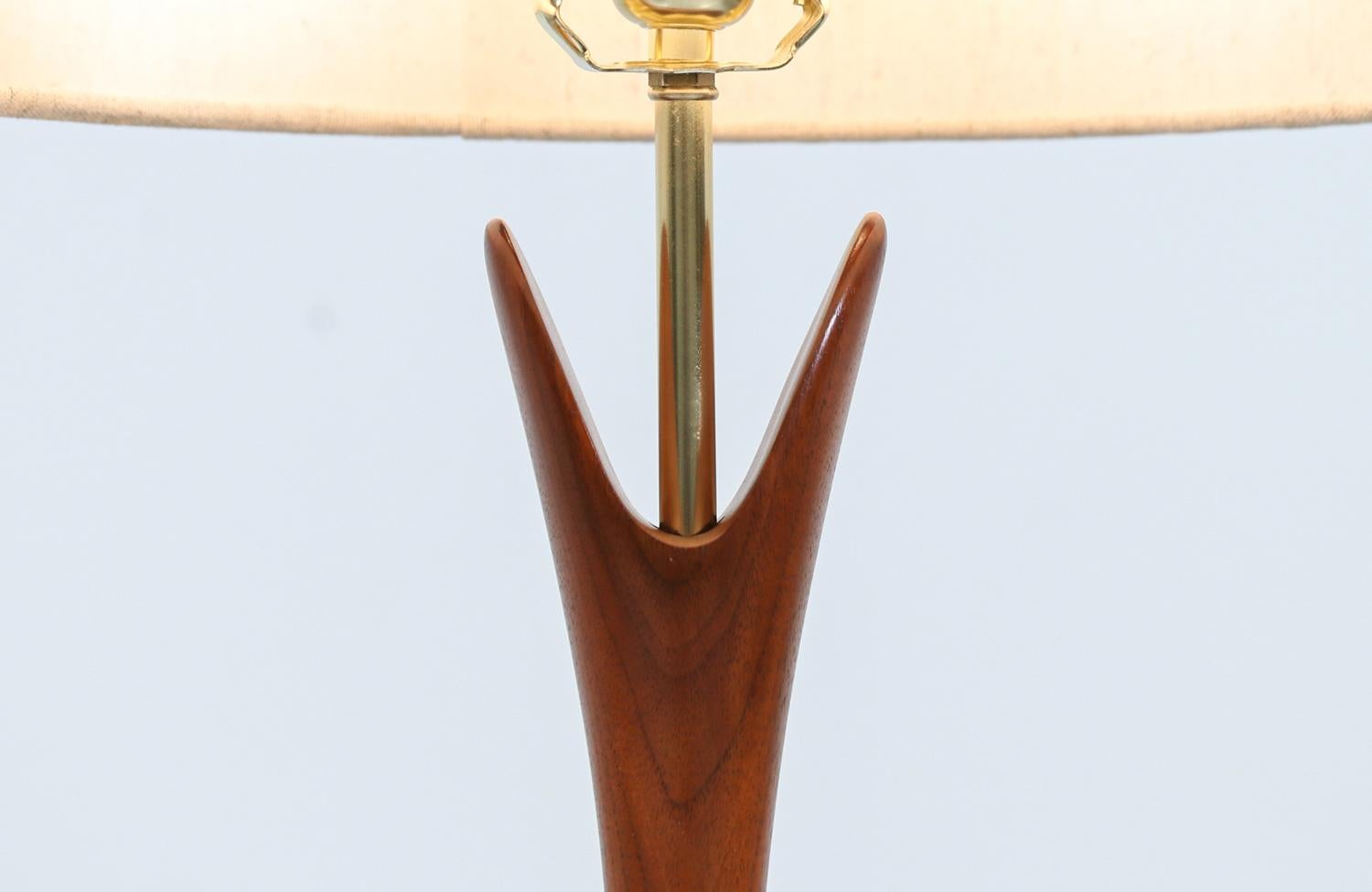 Brass Mid-Century Modern Sculpted Walnut Table Lamps by Modernera Lamp Co.
