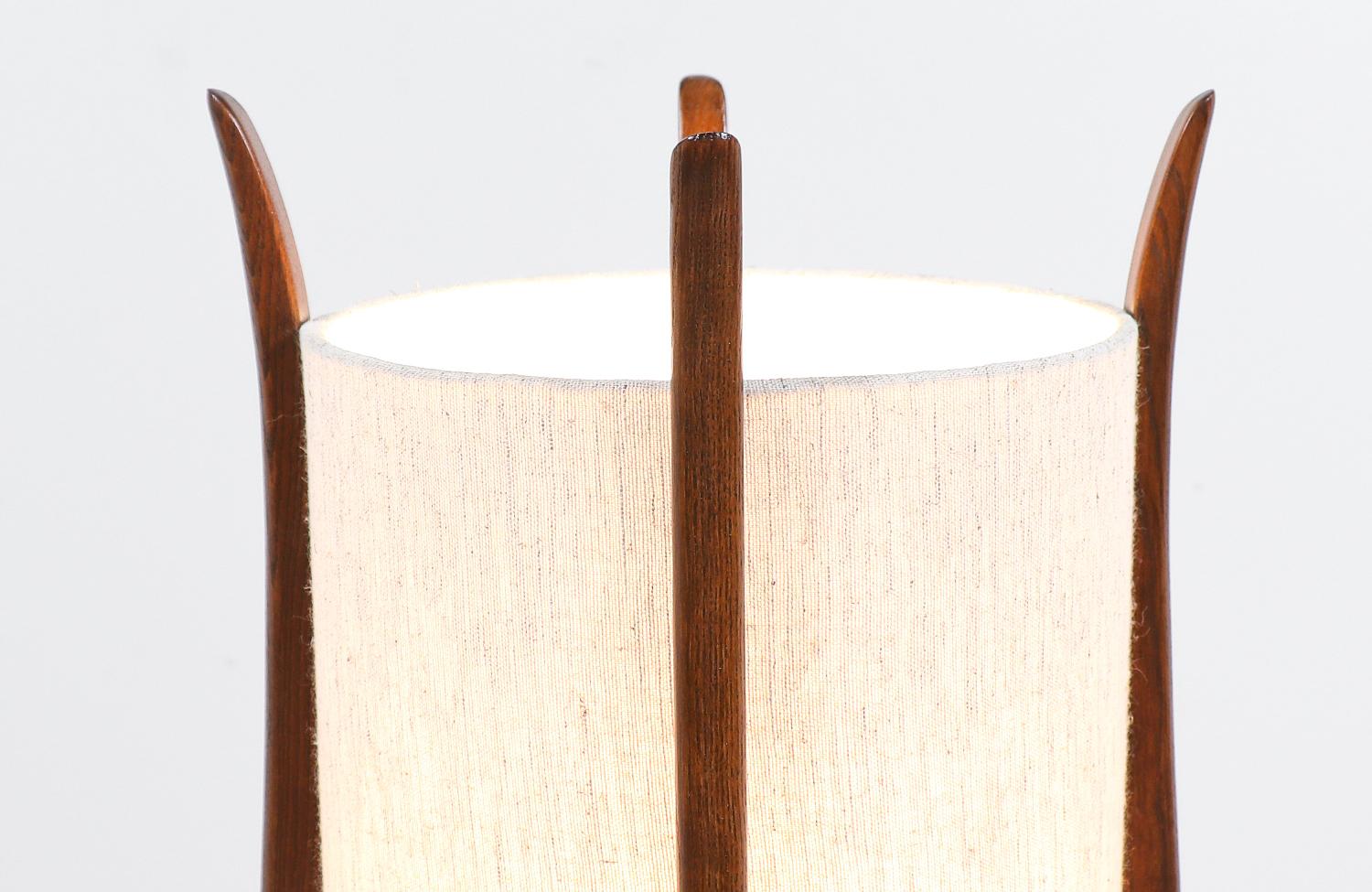 Brass Mid-Century Modern Sculpted Walnut Table Lamps