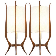 Mid-Century Modern Sculpted Walnut Table Lamps