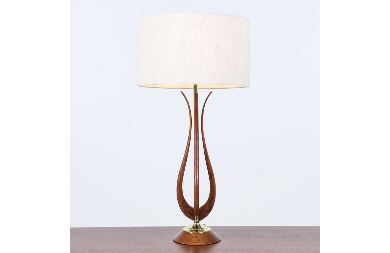 Mid-20th Century Mid-Century Modern Sculpted Walnut Table Lamps with Brass Accents For Sale