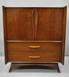 Mid-Century Modern Sculpted Walnut Tall Chest Dresser