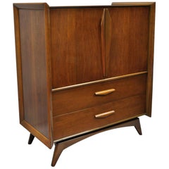 Mid-Century Modern Sculpted Walnut Tall Chest Dresser