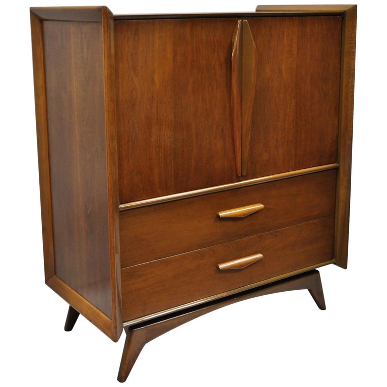Mid Century Modern Sculpted Walnut Tall Chest Dresser For Sale At
