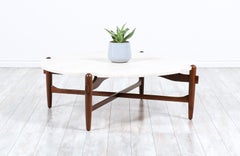 Merton L. Gershun Sculpted Walnut & Travertine Stone Coffee Table for American