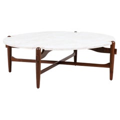 Vintage Merton L. Gershun Sculpted Walnut & Travertine Stone Coffee Table for American 