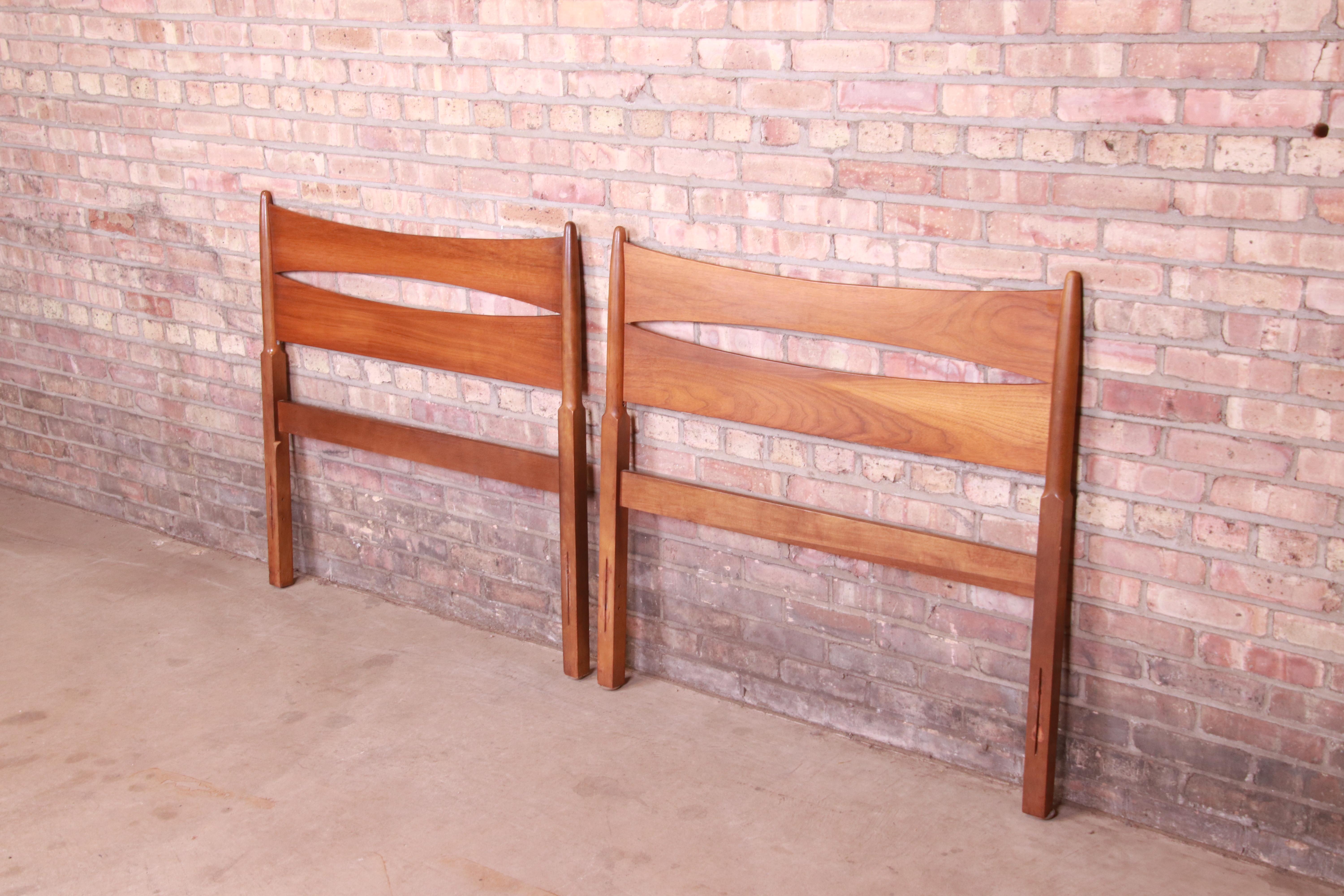 Mid-20th Century Mid-Century Modern Sculpted Walnut Twin Headboards Attributed to John Van Koert